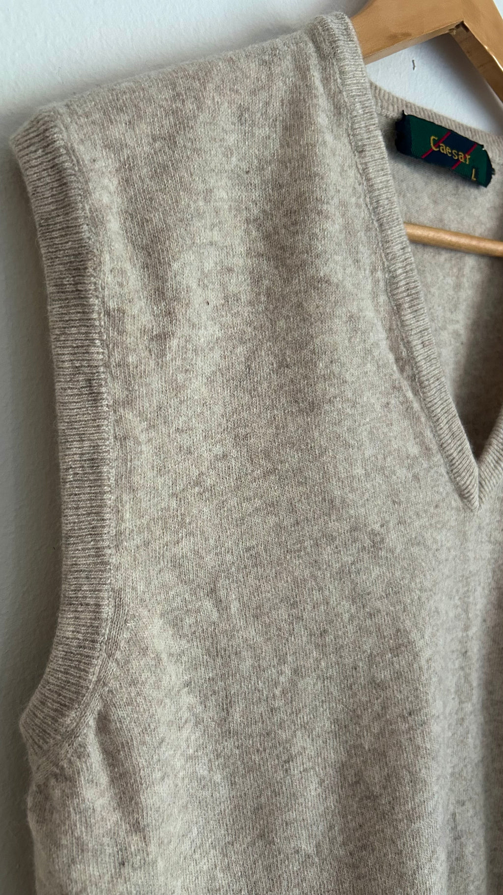 Vintage Beige Knitted V-Neck Vest