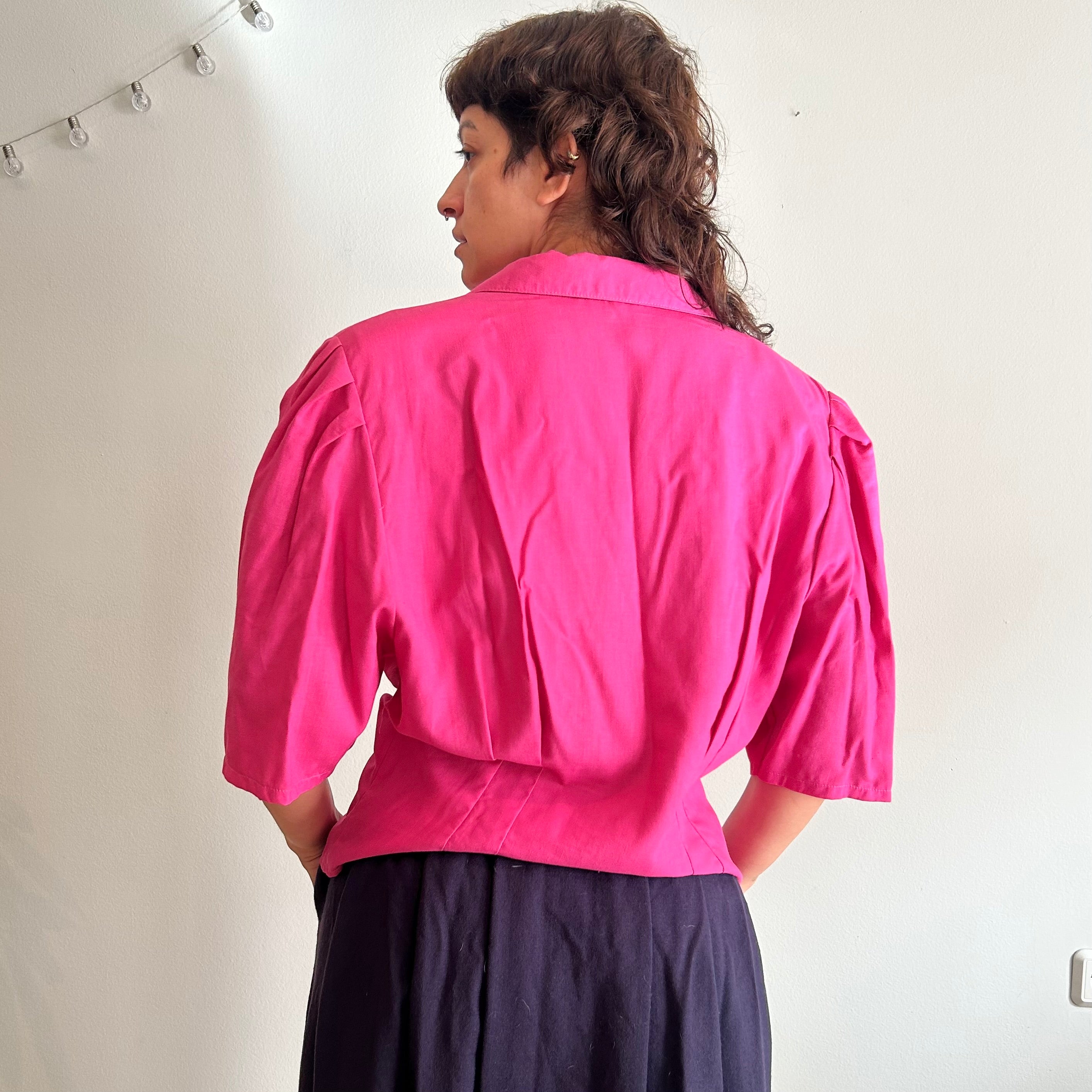 80s Fuchsia Cropped Short-Sleeve Top