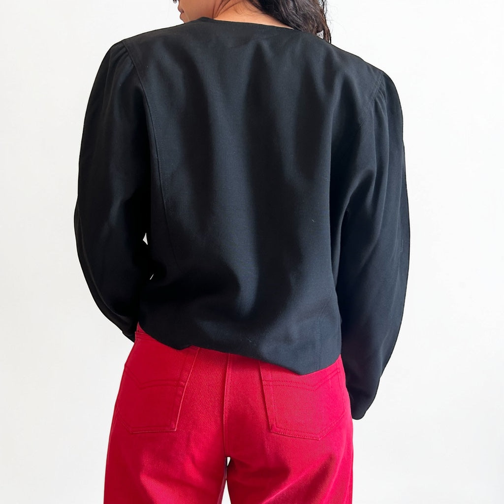 90s Cropped Black Blazer • Double-Breasted Gold Buttons