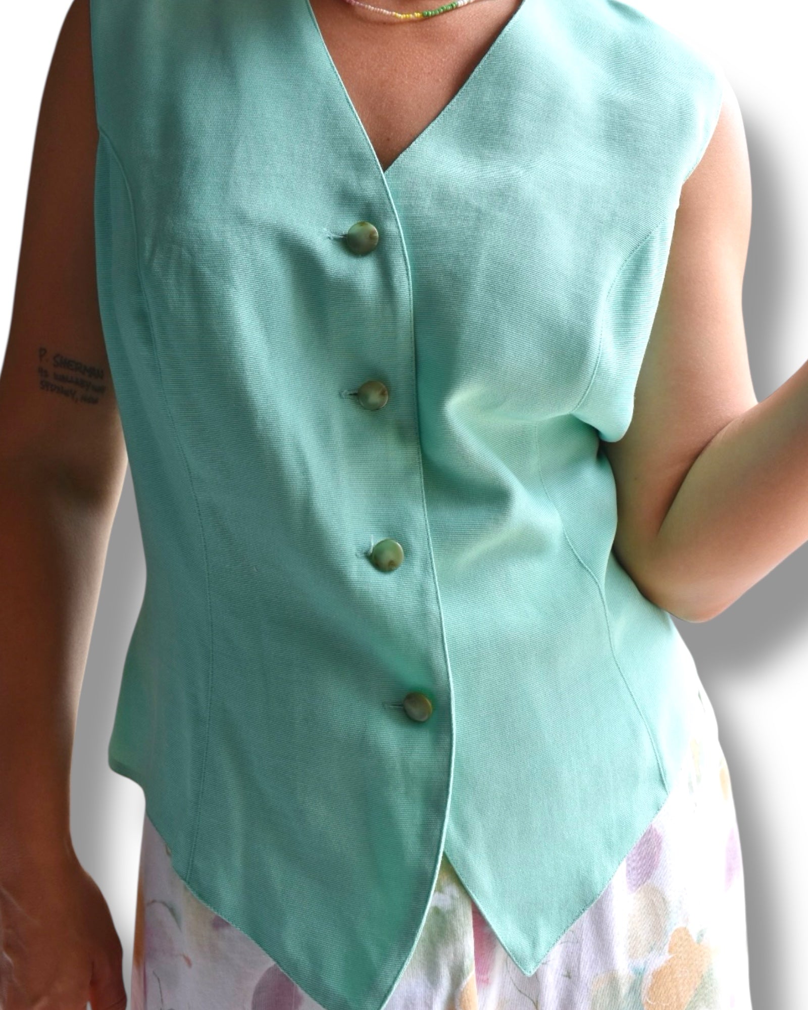 90s Women’s Vest – Mint Colour Ribbed (Size 40)