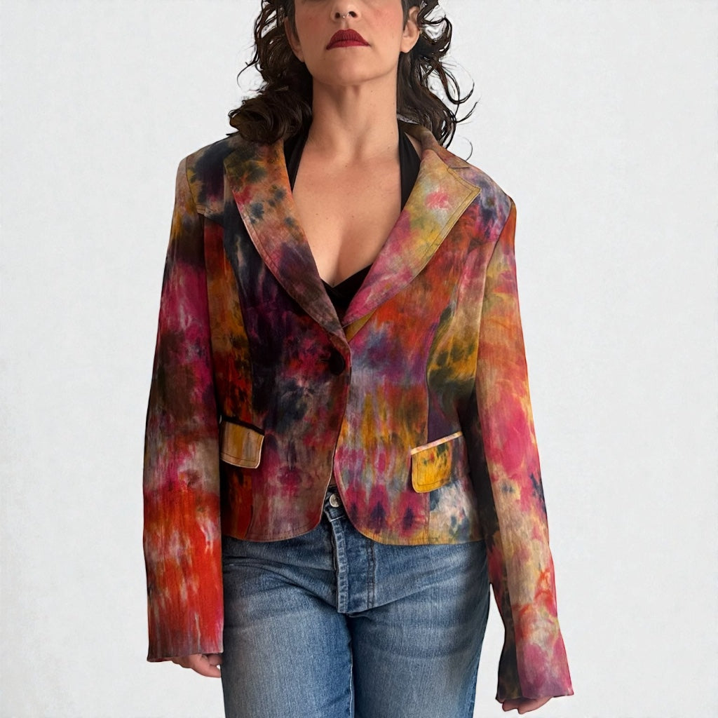 Y2K Abstract Tie-Dye Structured Blazer