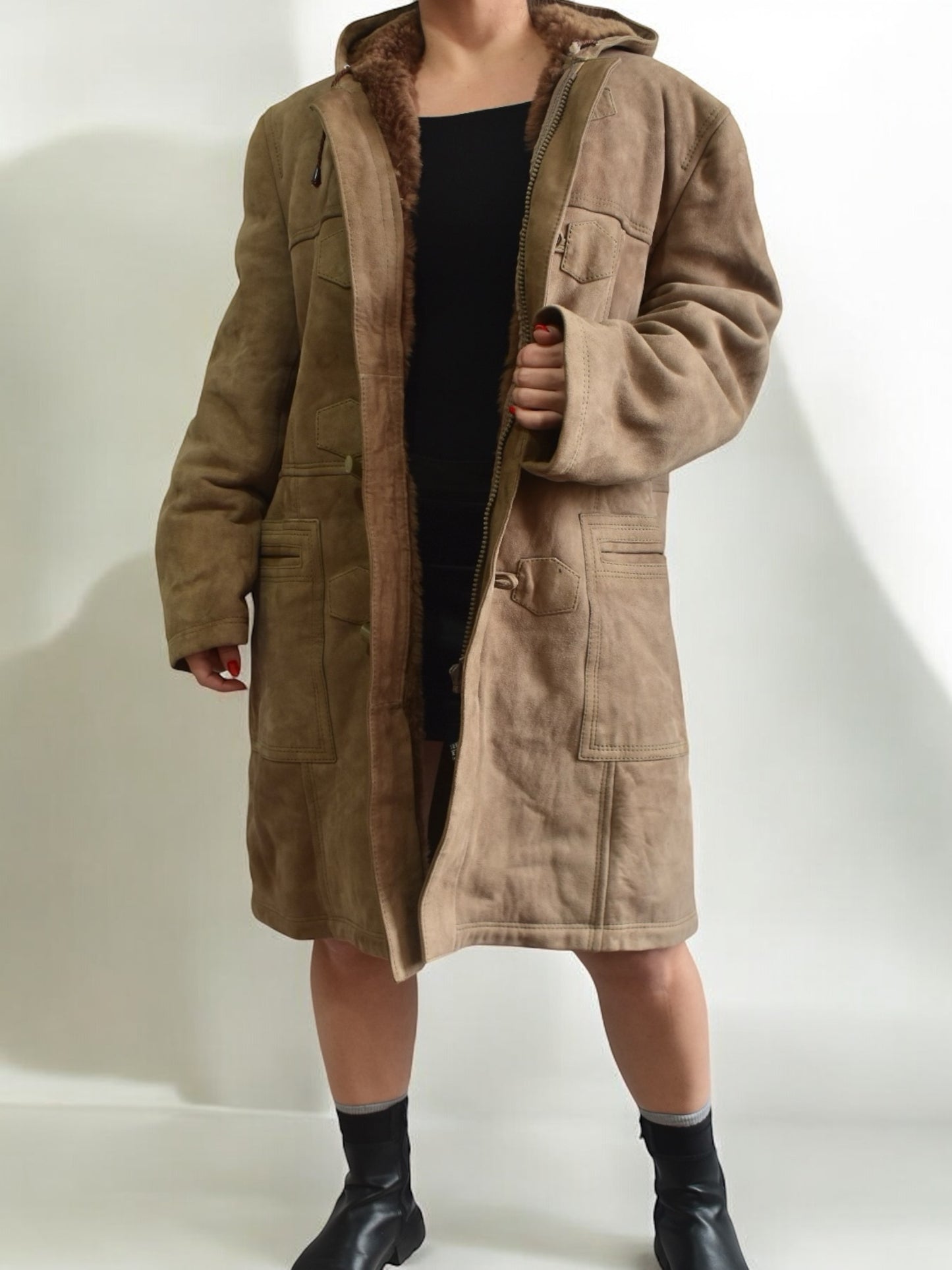 Vintage Suede Light Brown Shearling Coat