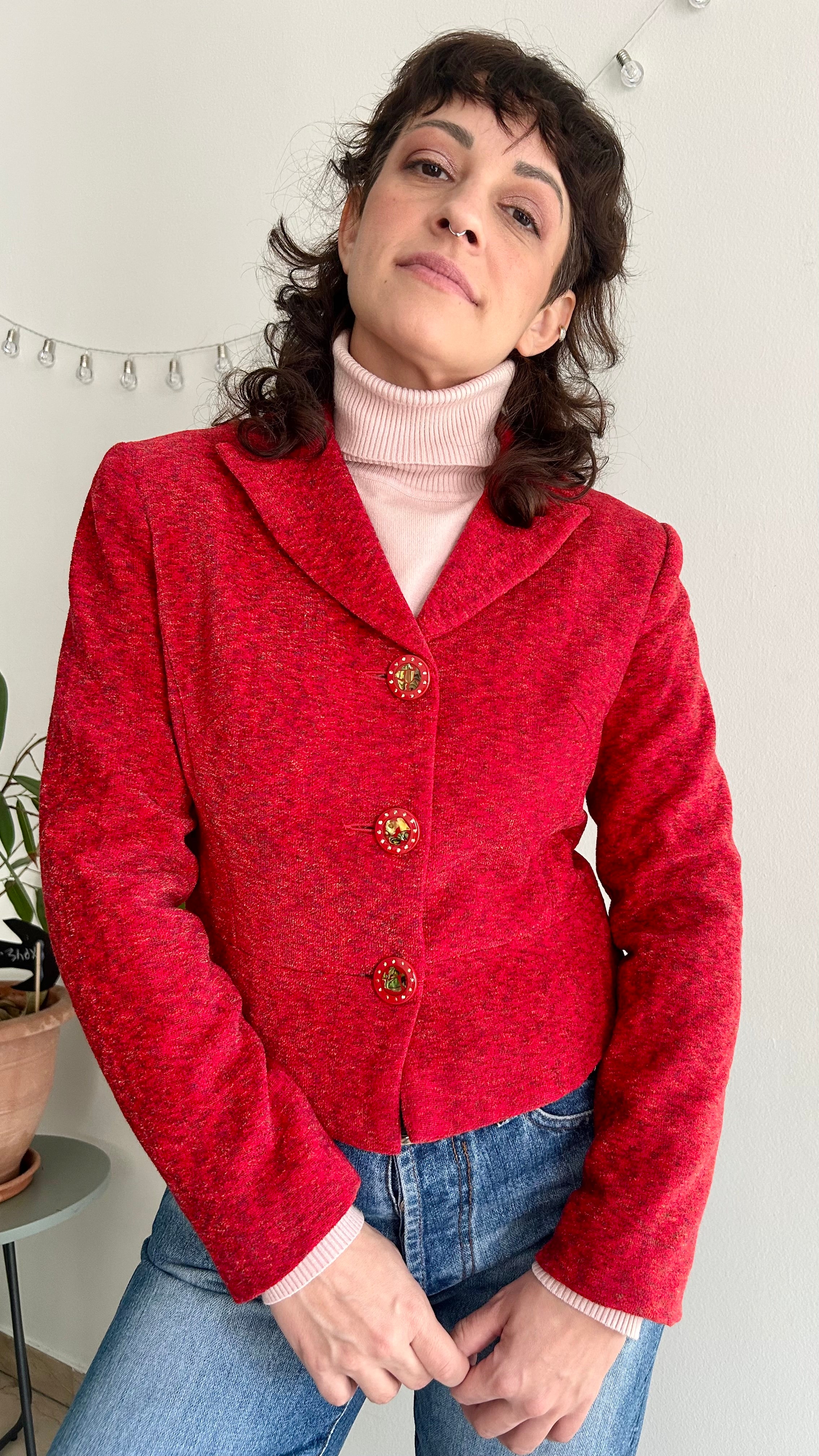 Vintage Textured Red Blazer