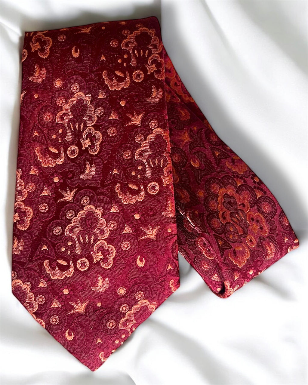 80s Burgundy Jacquard Silk Tie