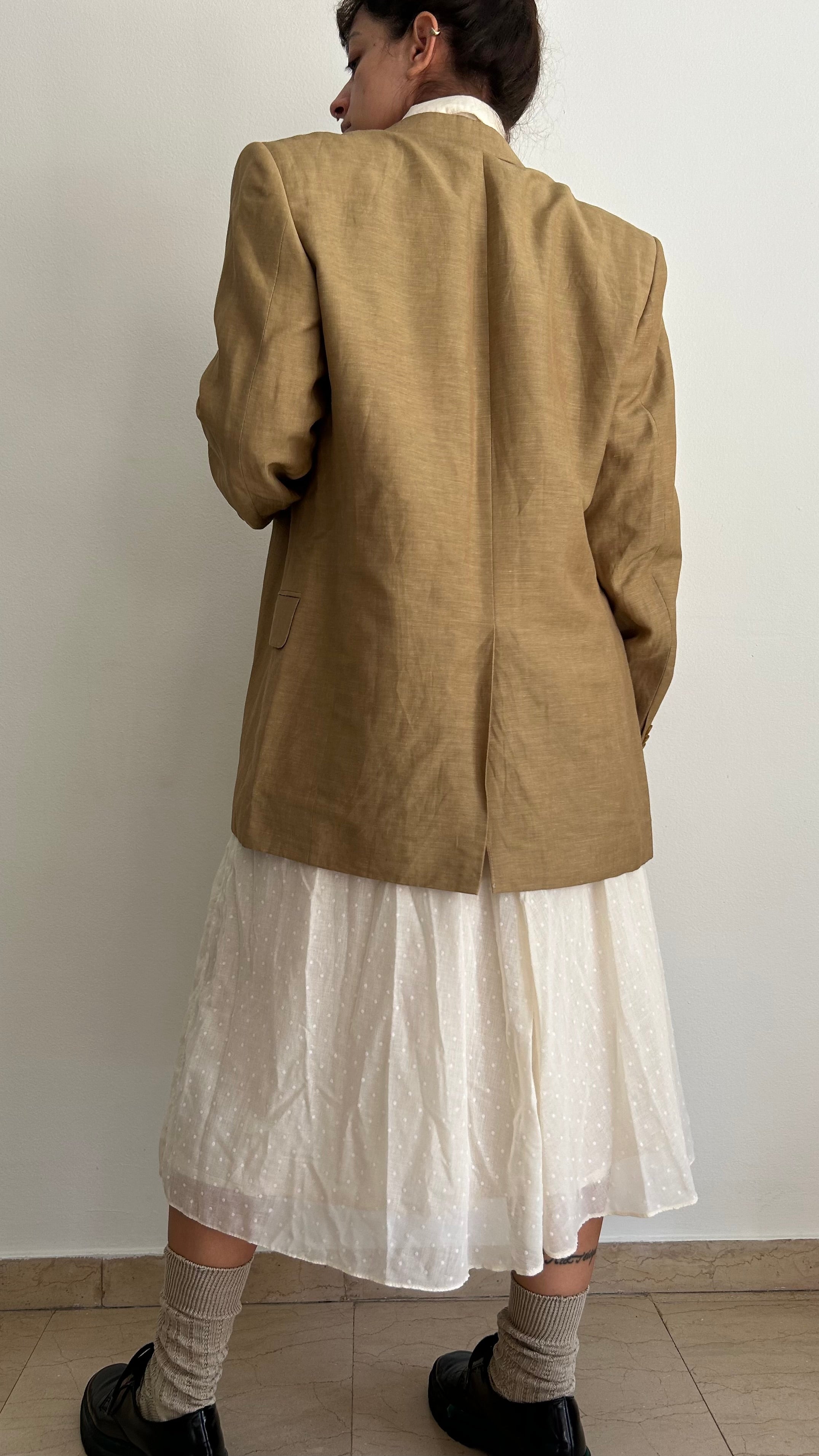 Vintage 1980s Maxi Blazer | Wool & Linen Blend | Italian Size 46