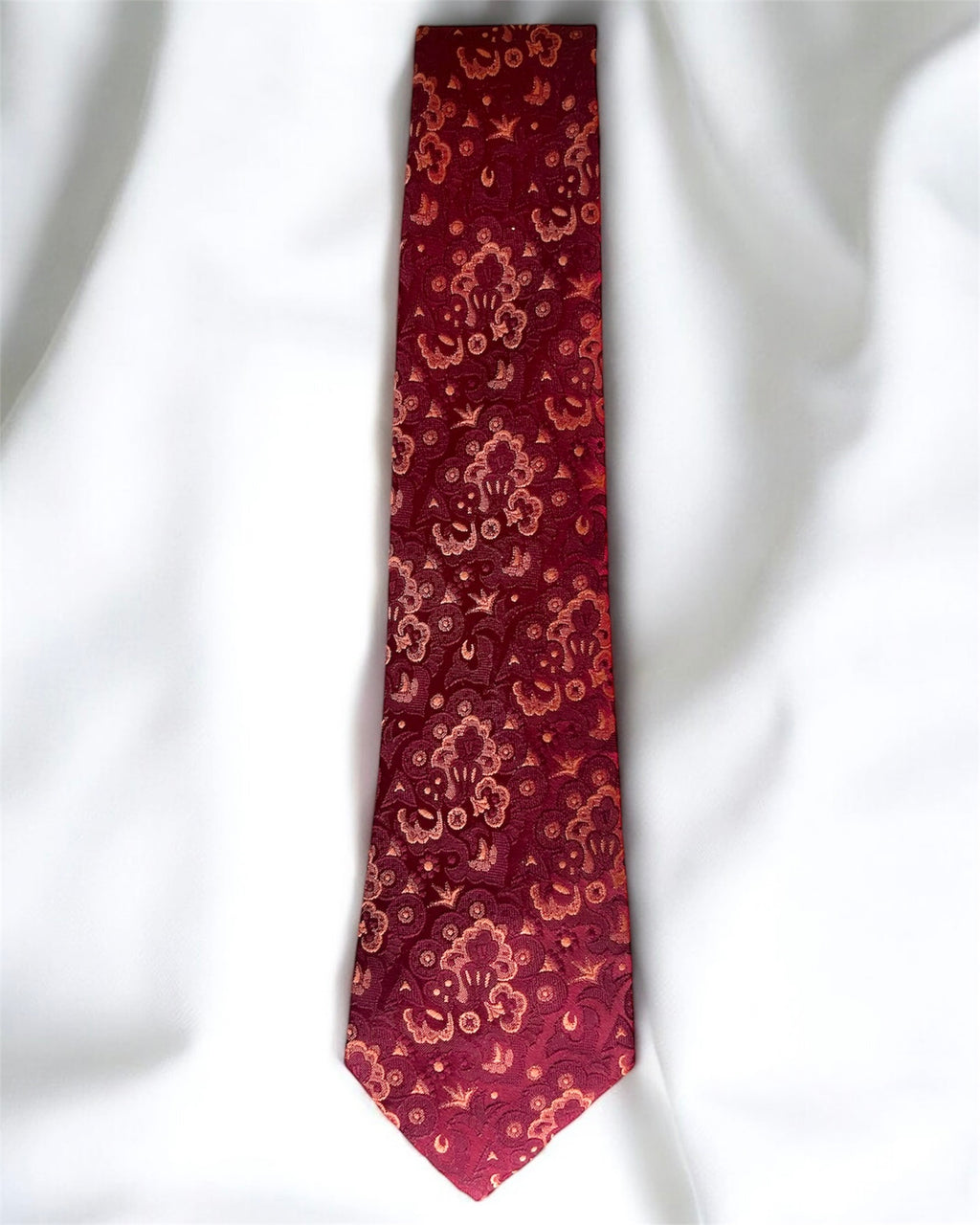 80s Burgundy Jacquard Silk Tie