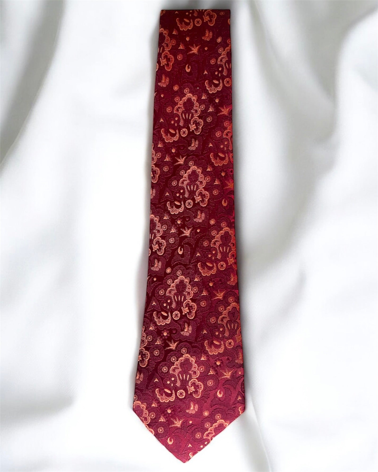 80s Burgundy Jacquard Silk Tie