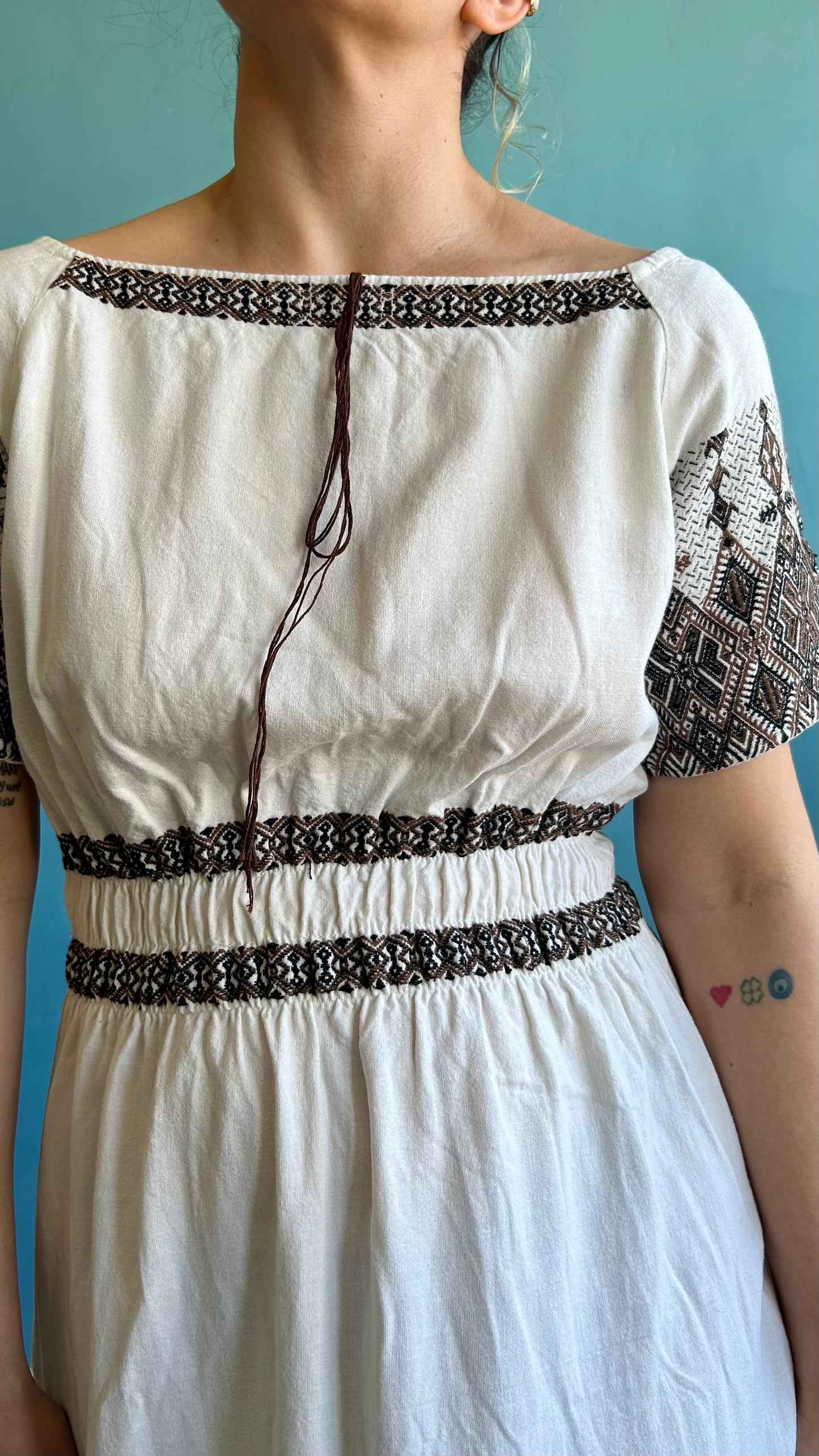 Vintage Ethnic Embroidered Linen Dress