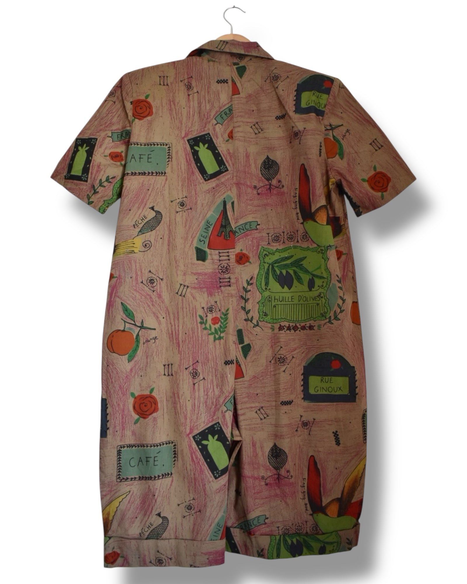 Vintage 80s Printed Jumpsuit – Oversized, Cotton, Shoulder Pads