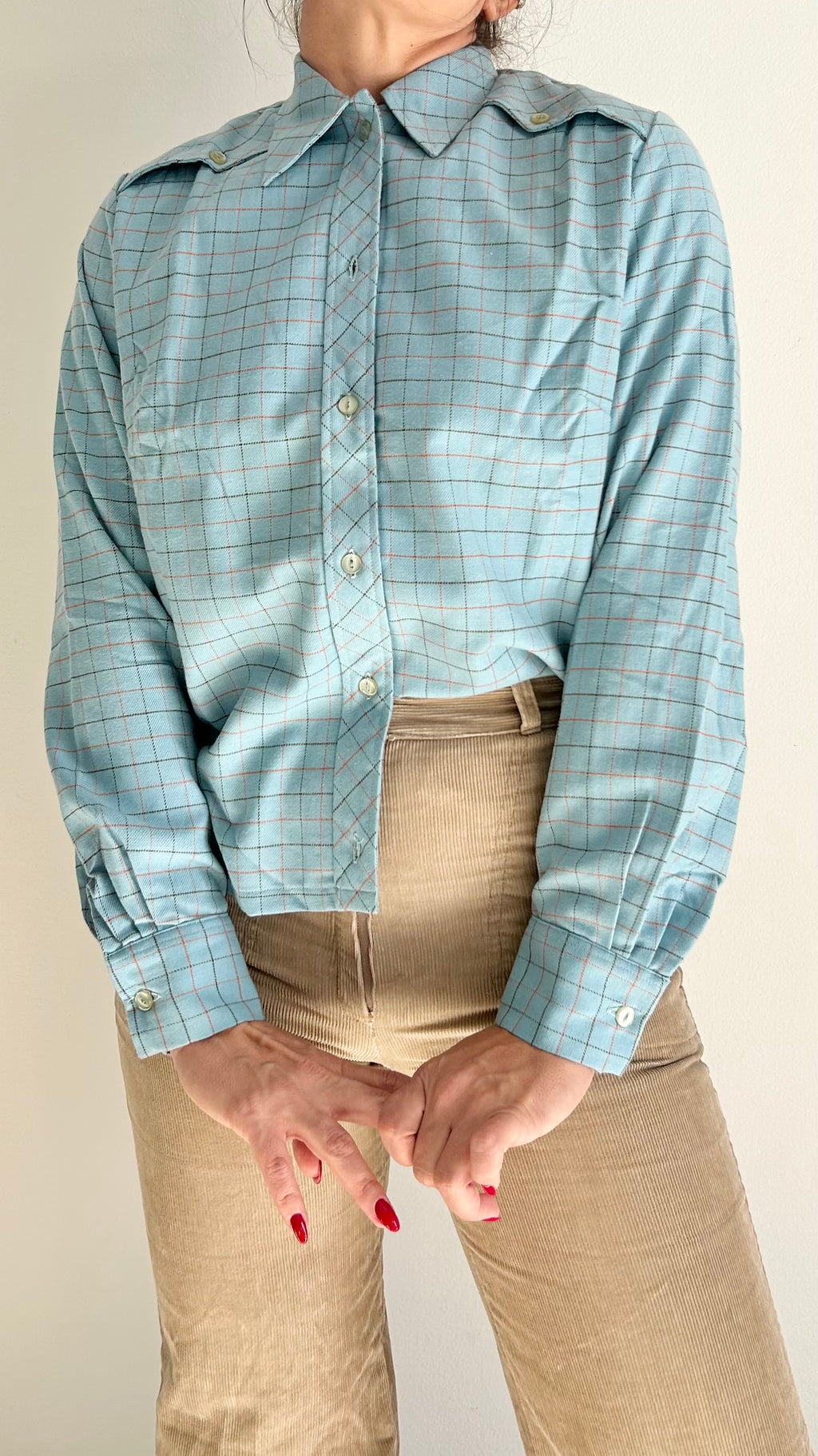 1970s Light Blue Flannel Button-Up Shirt – Long Sleeve