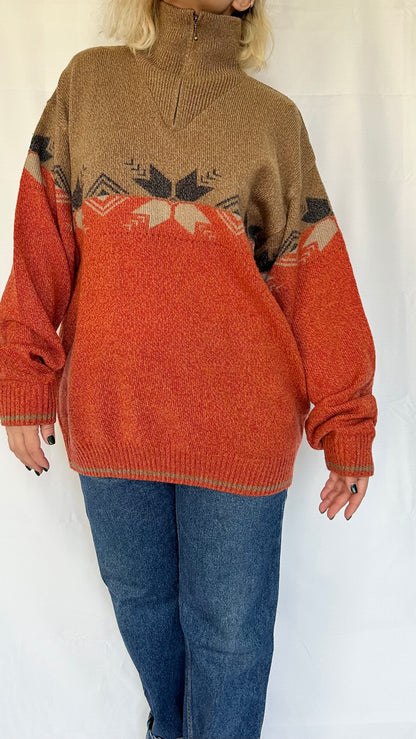 Vintage Patterned Zip Sweater