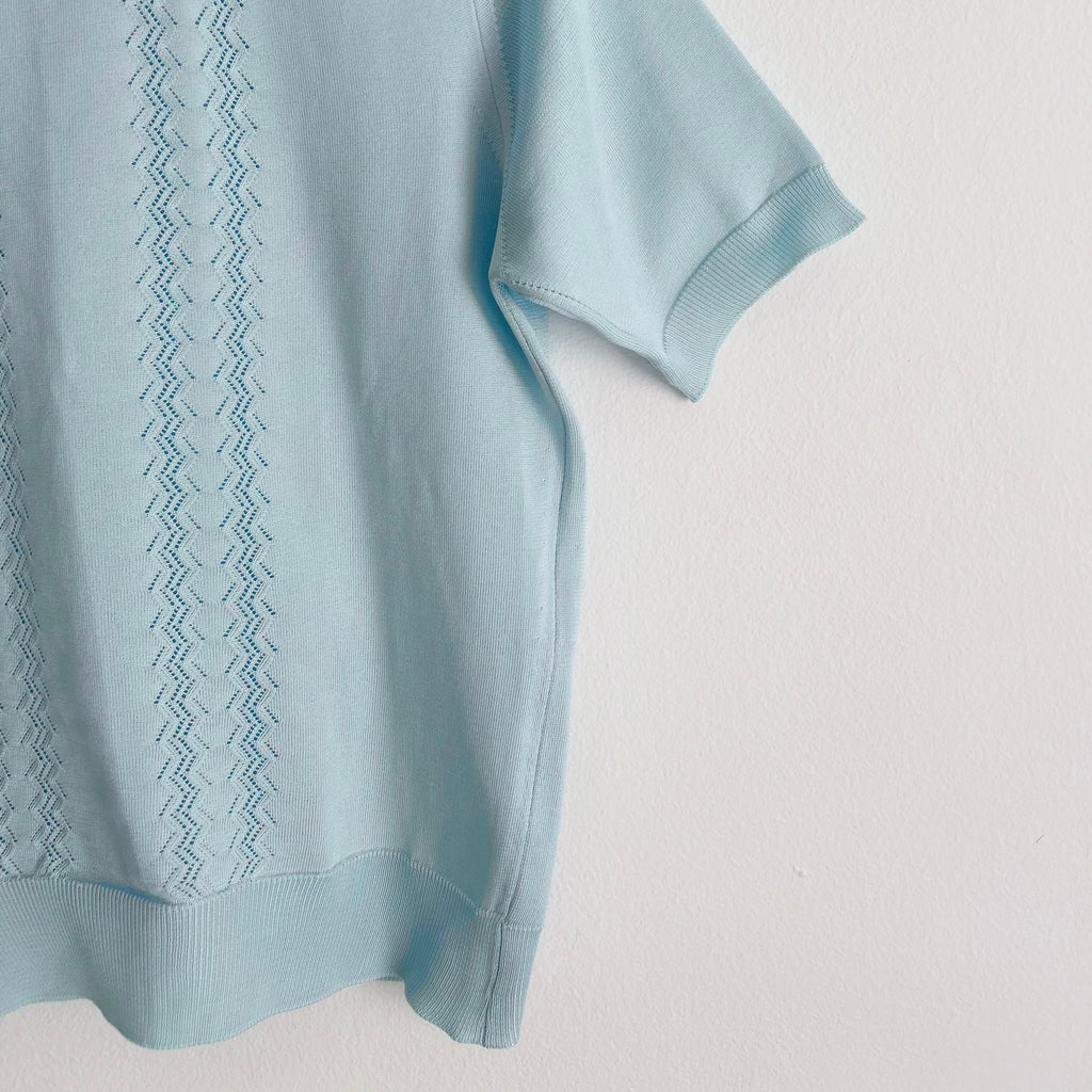 70s Blue Pointelle Knit Top