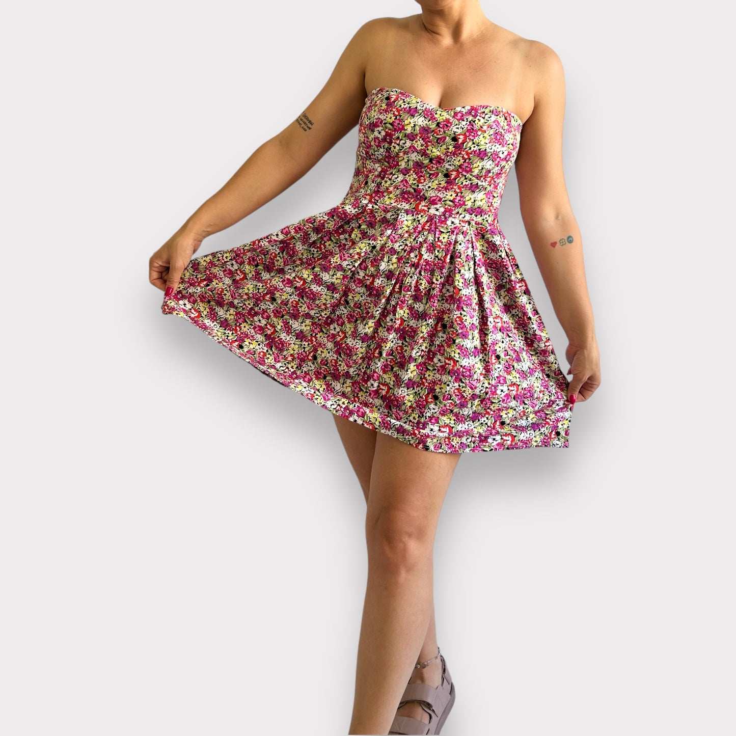 Vintage Floral Strapless Dress