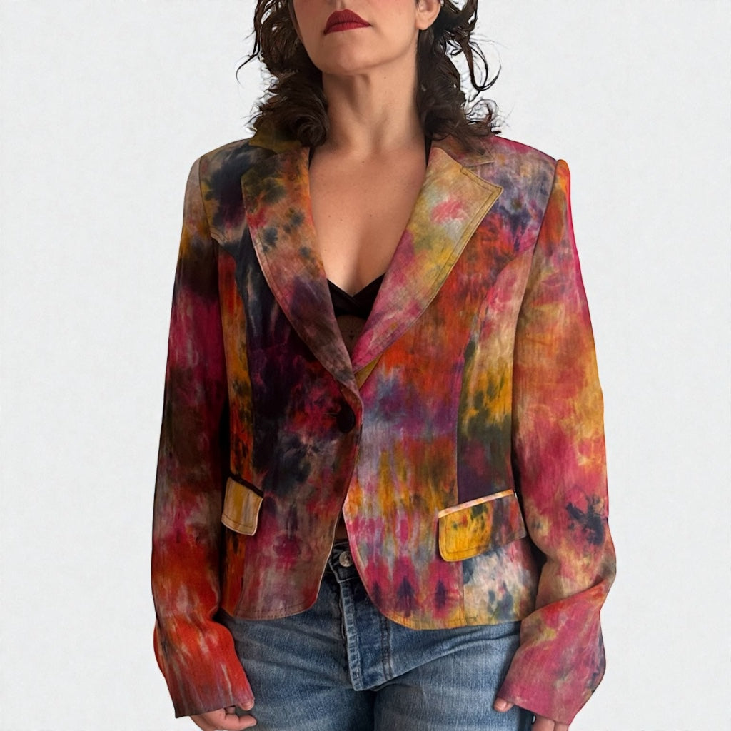 Y2K Abstract Tie-Dye Structured Blazer