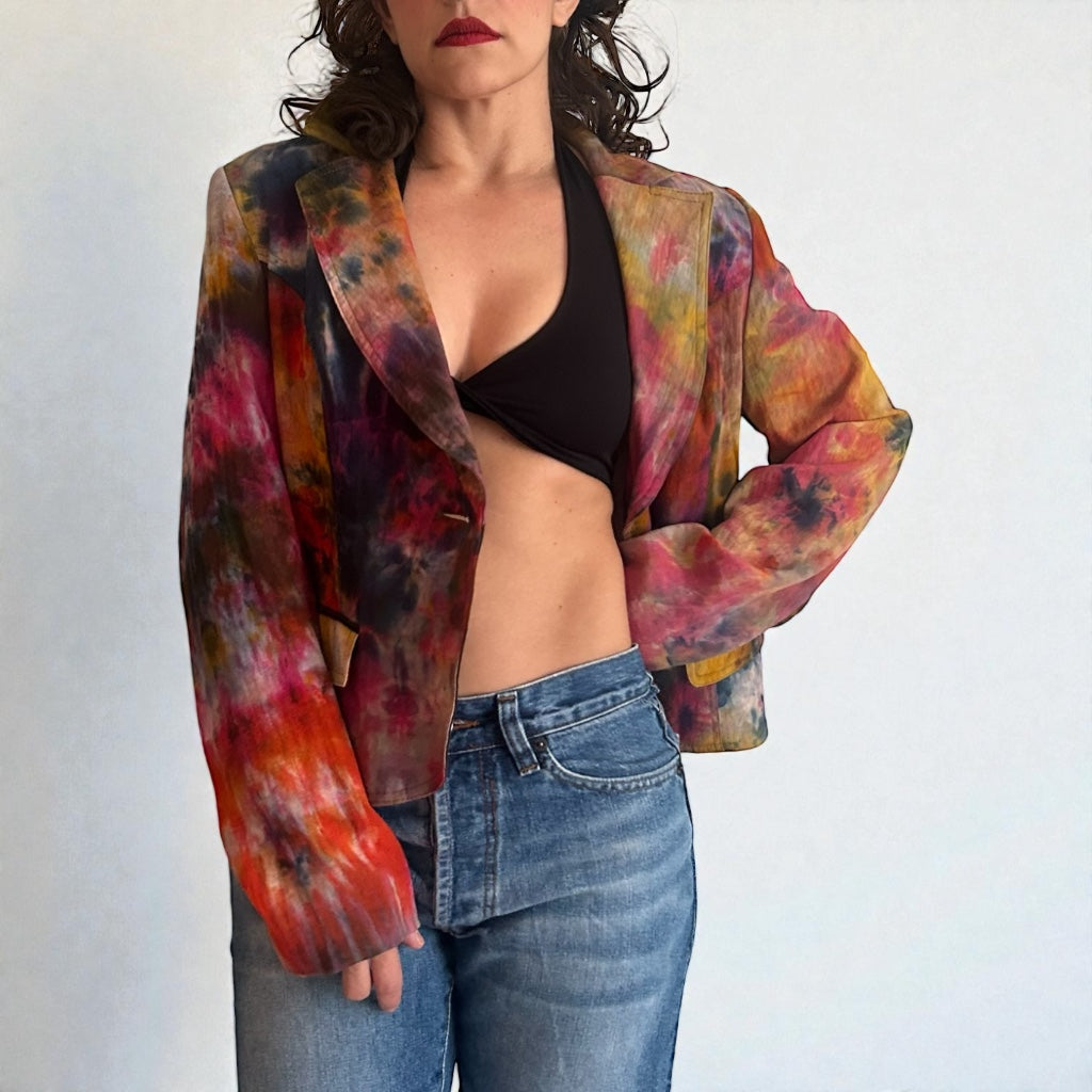 Y2K Abstract Tie-Dye Structured Blazer