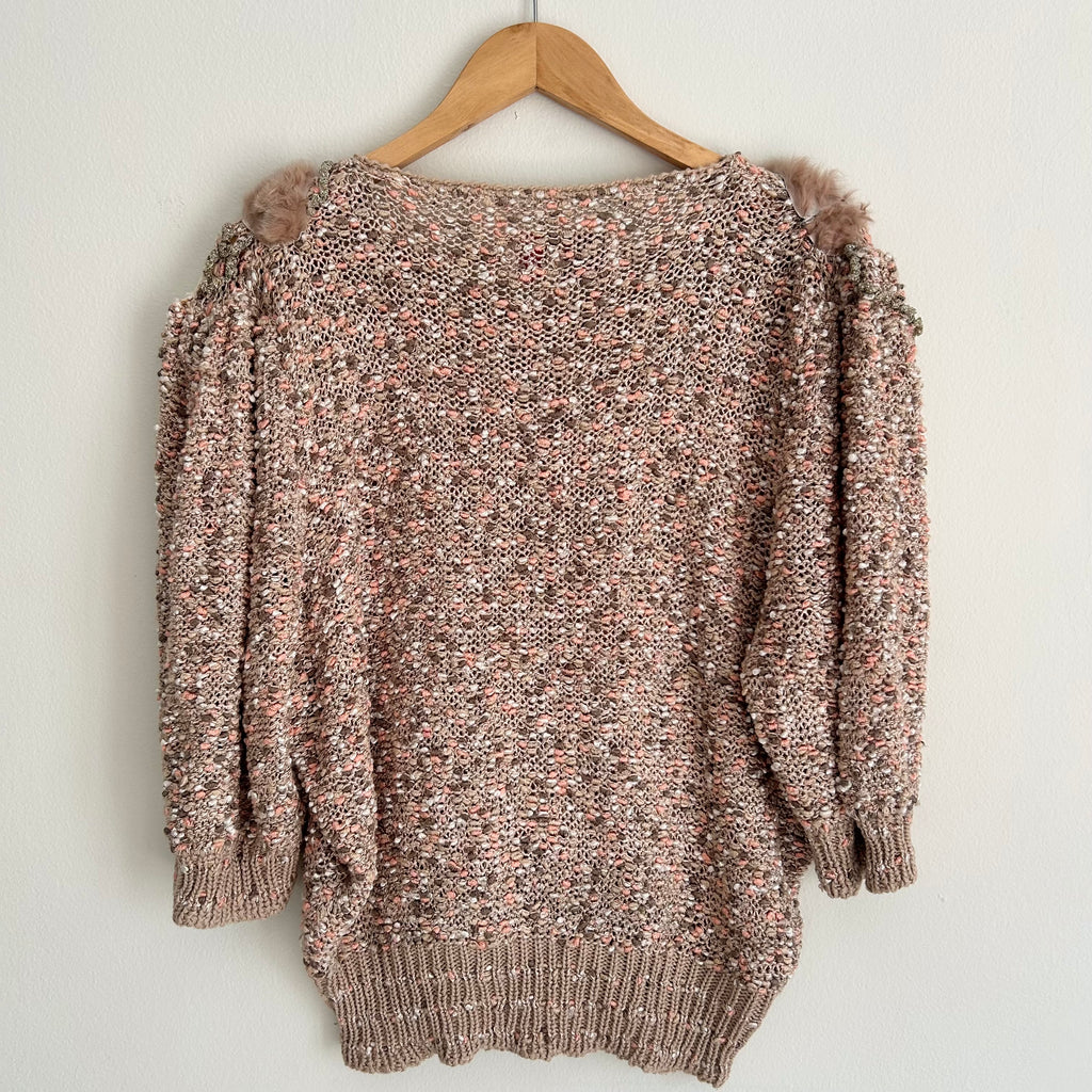 Handmade Pearl & Faux-Fur Details Sweater