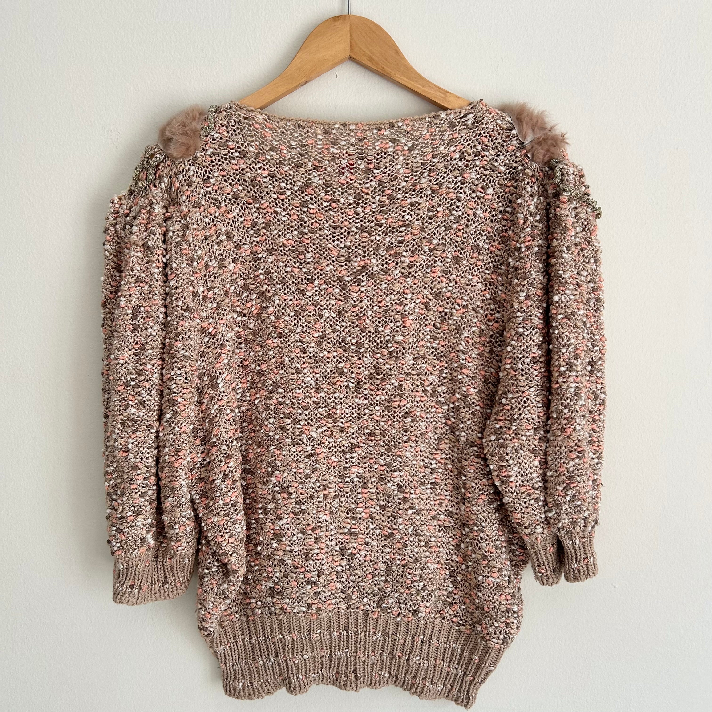 Handmade Pearl & Faux-Fur Details Sweater