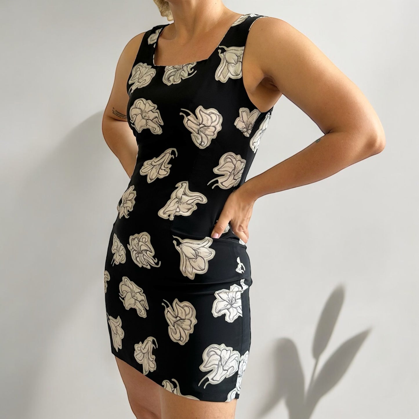 Vintage Handmade Black Floral Mini Dress