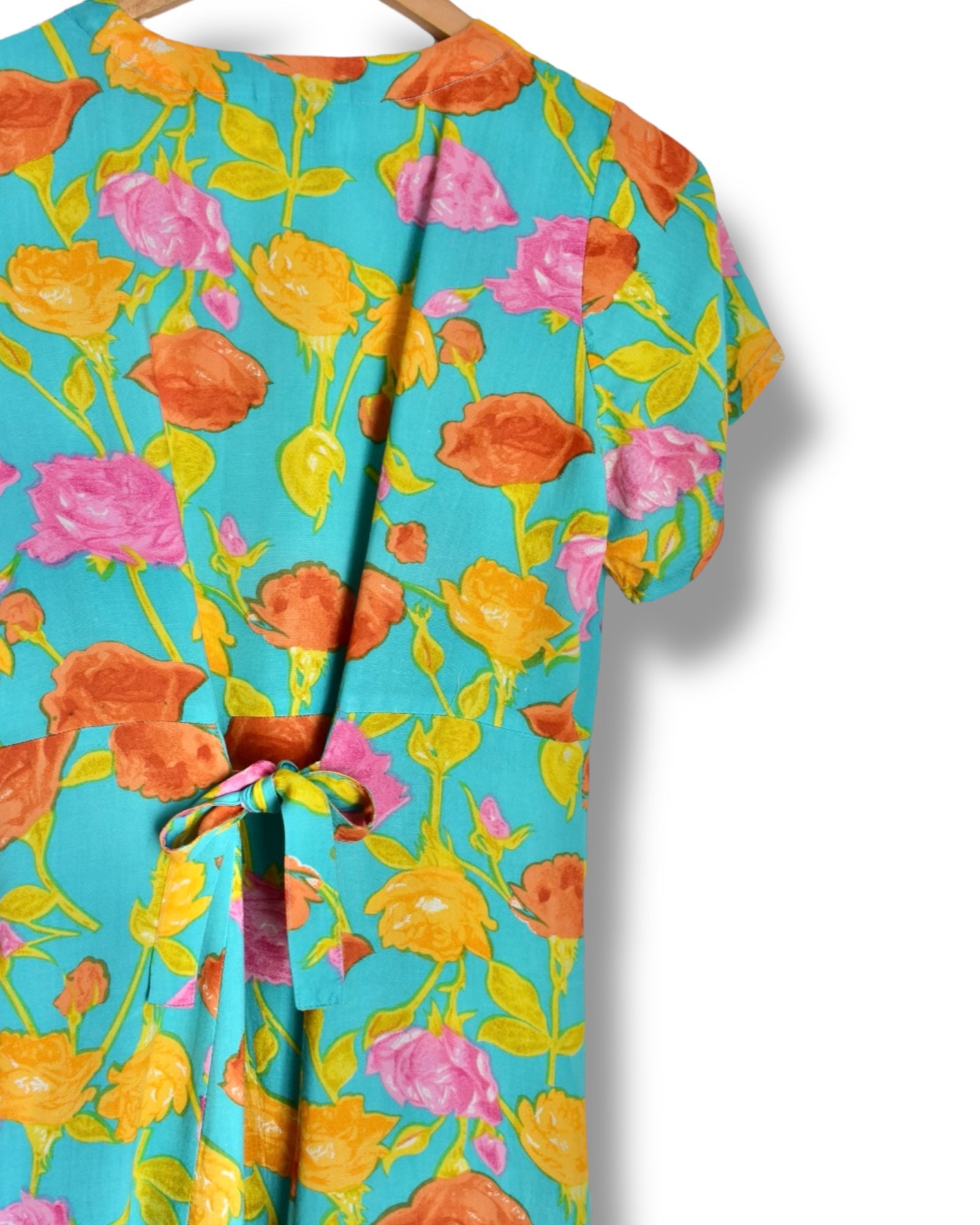 Vintage Midi Dress – Turquoise with Floral Print