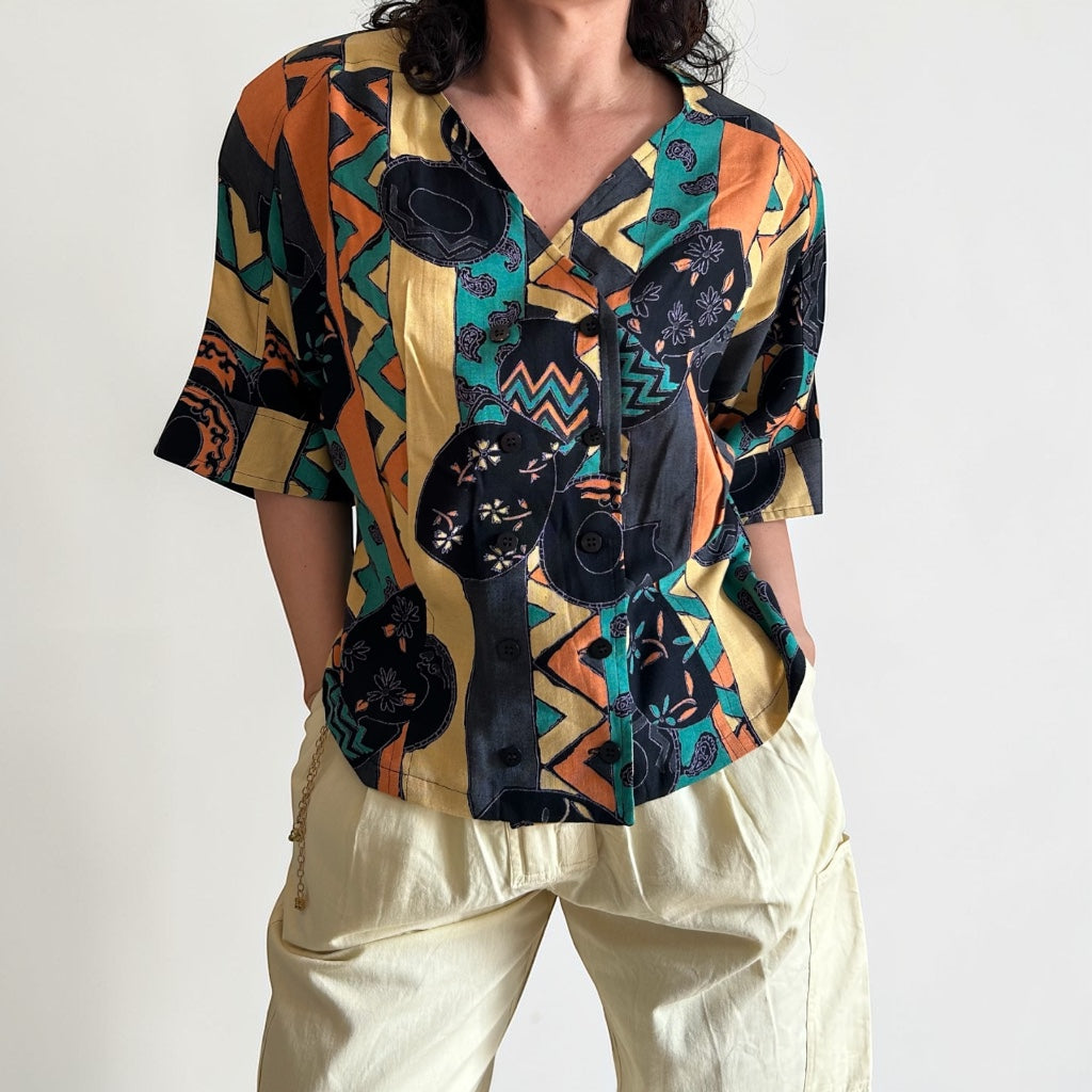 Colorful 90s Statement Blouse • Geometric Shapes