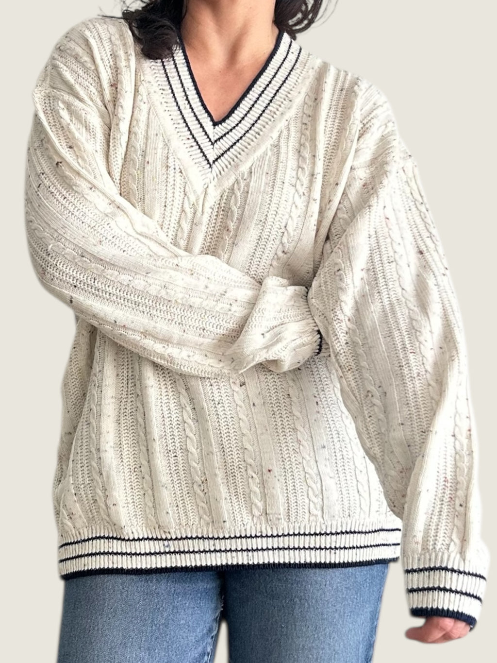 Vintage Cable Knit Flecked Sweater