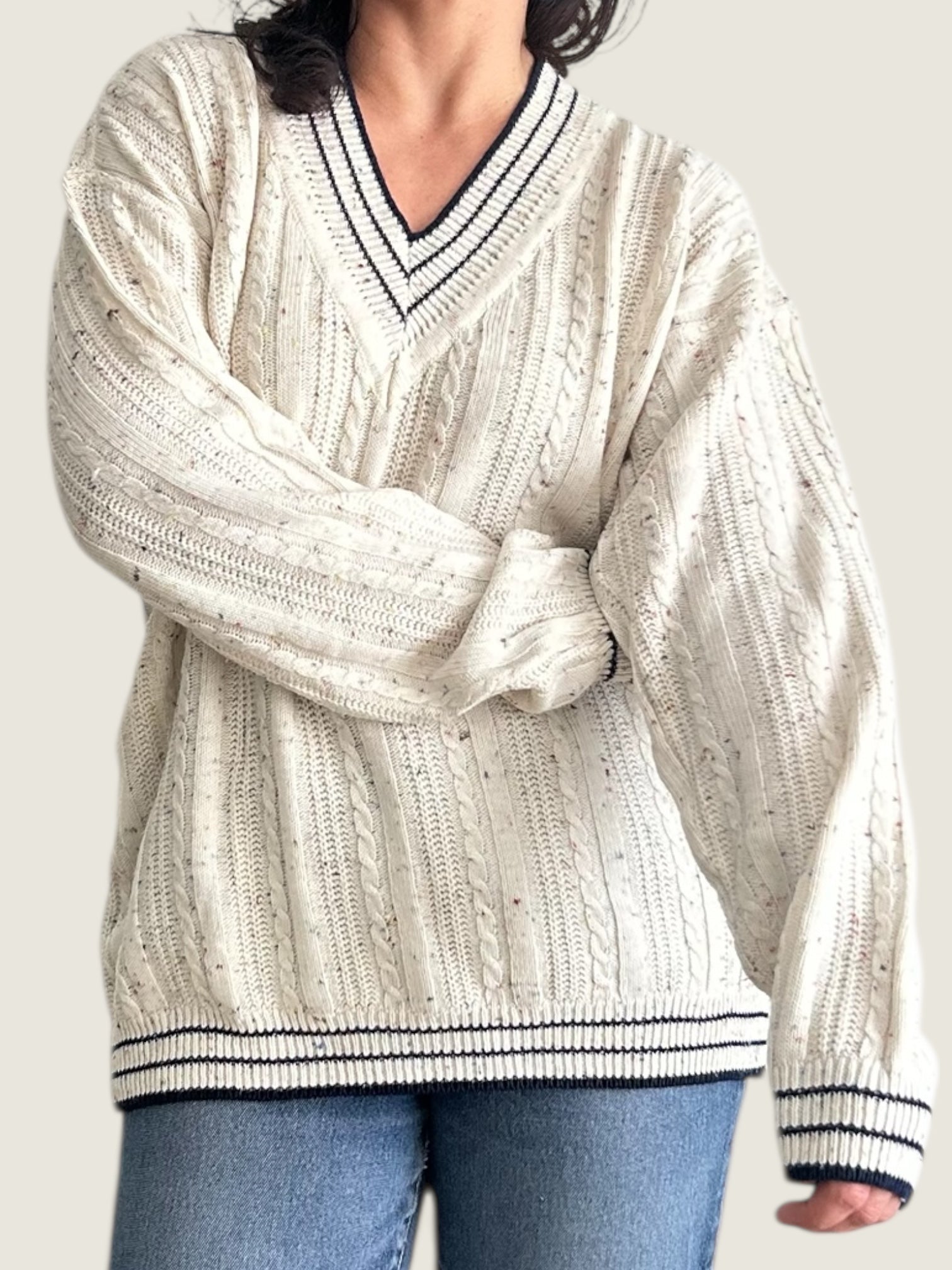 Vintage Cable Knit Flecked Sweater