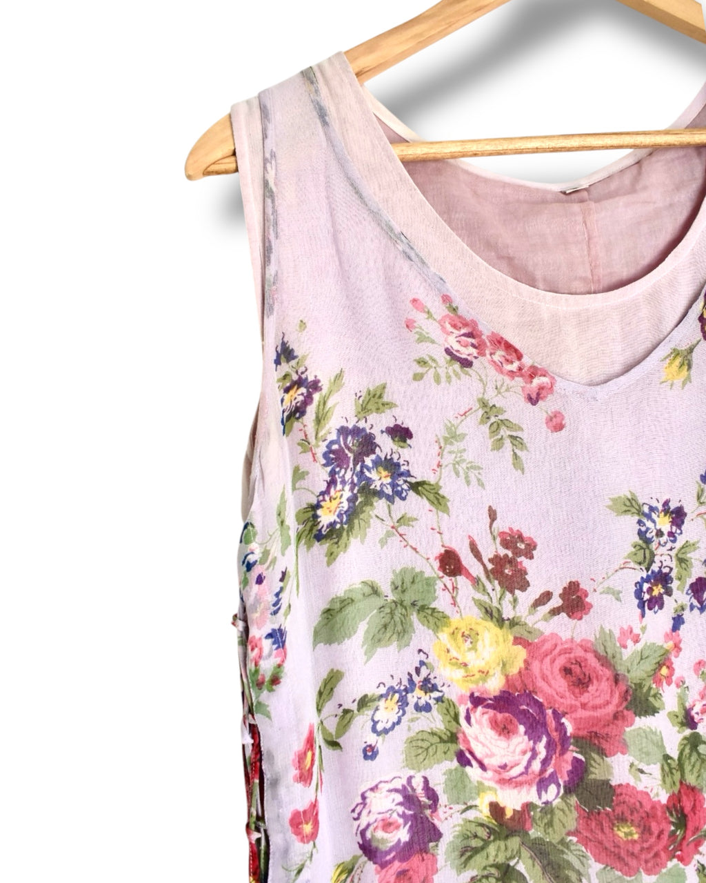 Vintage Lilac Floral Sheer Midi Dress