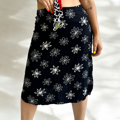 Vintage Midi Black Floral Skirt