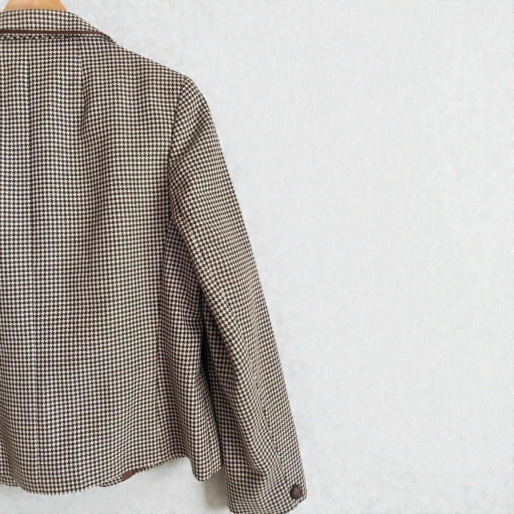Vintage Houndstooth Virgin Wool Blend Blazer - Brown & Cream