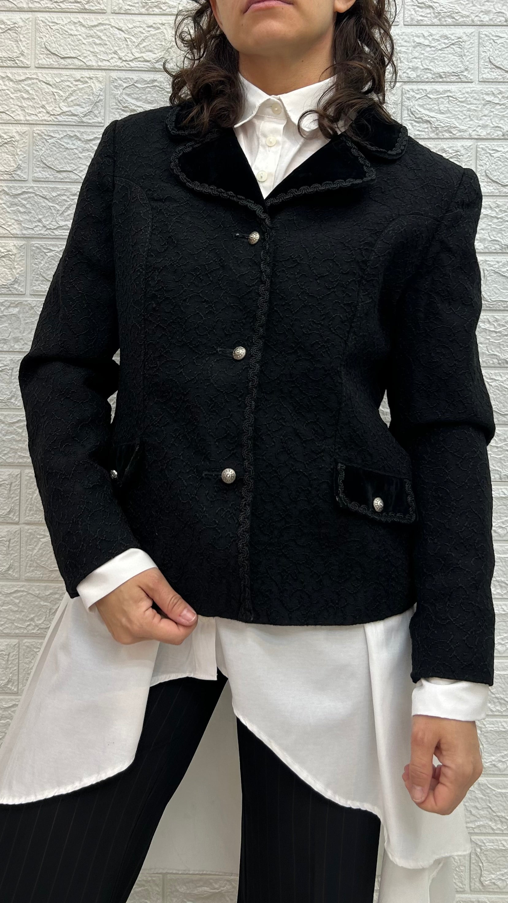 Vintage Black Embroidered Wool Blazer