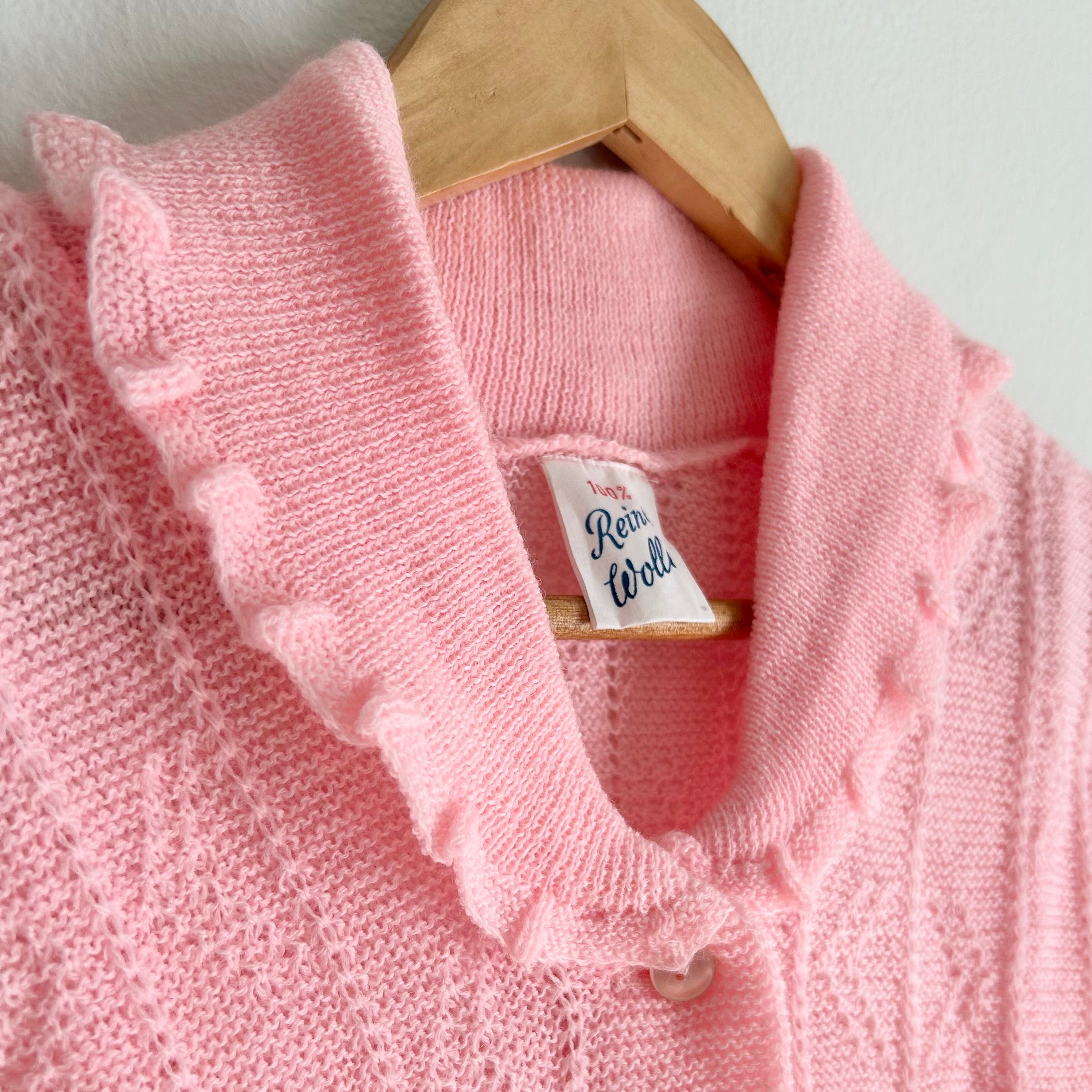 Vintage Romantic Pastel Pink Virgin Wool Cardigan
