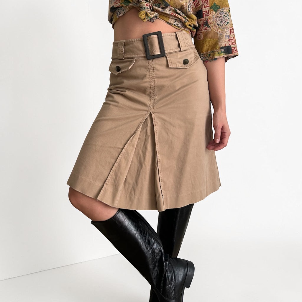 Y2K Camel Tone Belted Skirt