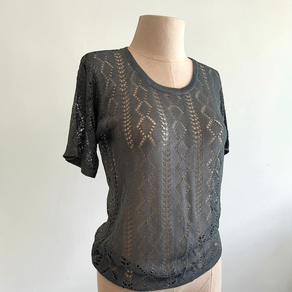 90s Aesthetic Mesh Knit Short Sleeve Top