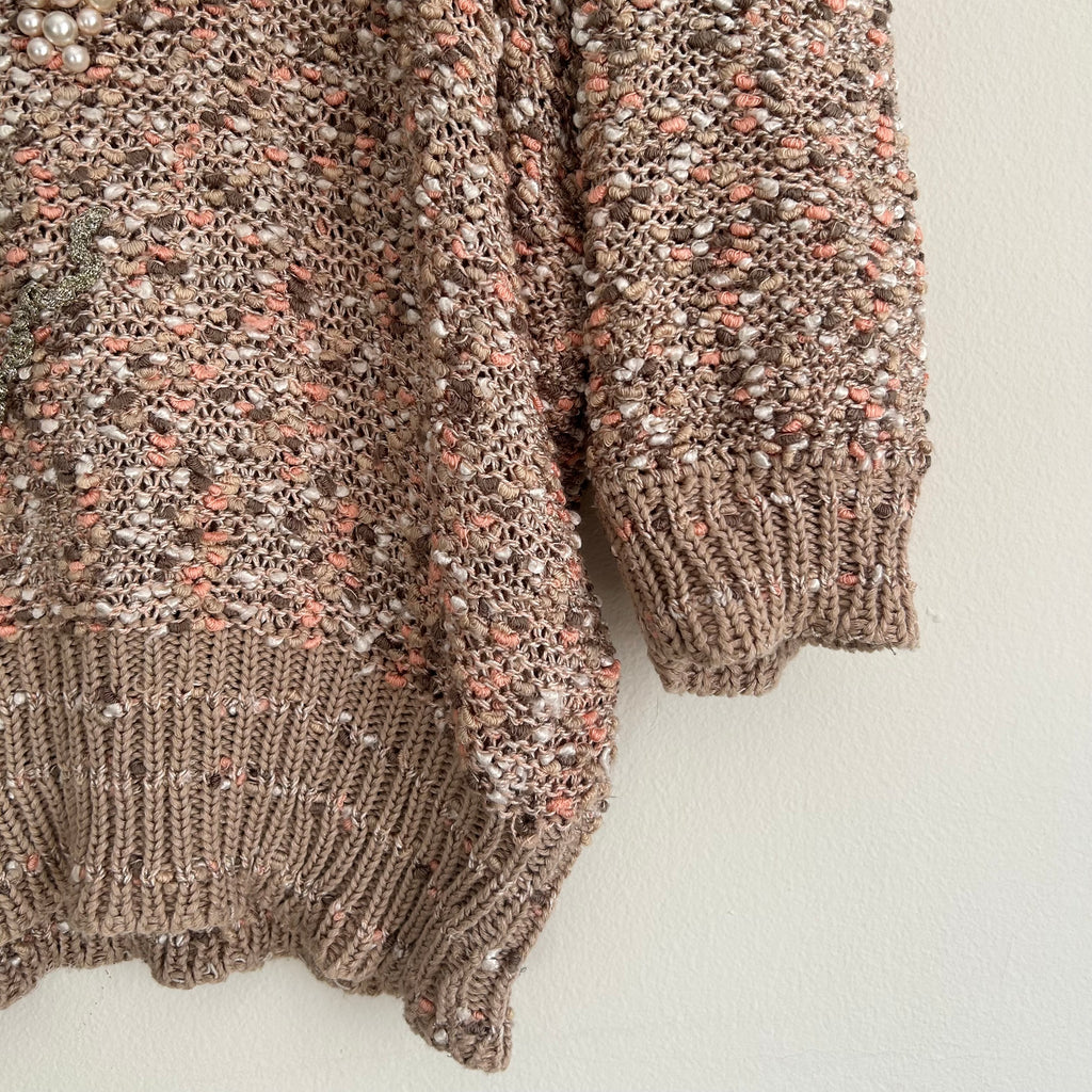 Handmade Pearl & Faux-Fur Details Sweater