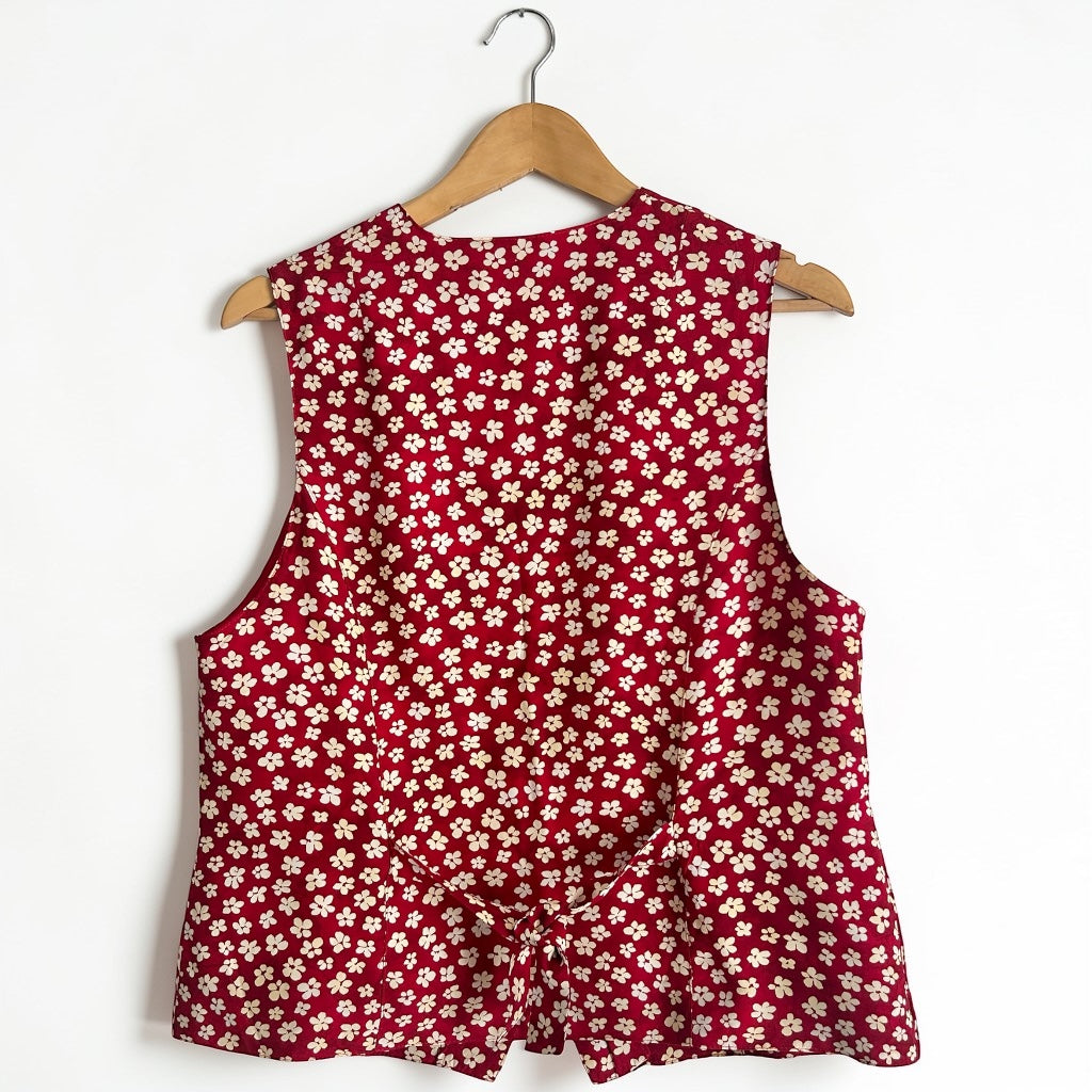 90s Ditsy Floral Print Vest • Red & Cream Button-Down Waistcoat