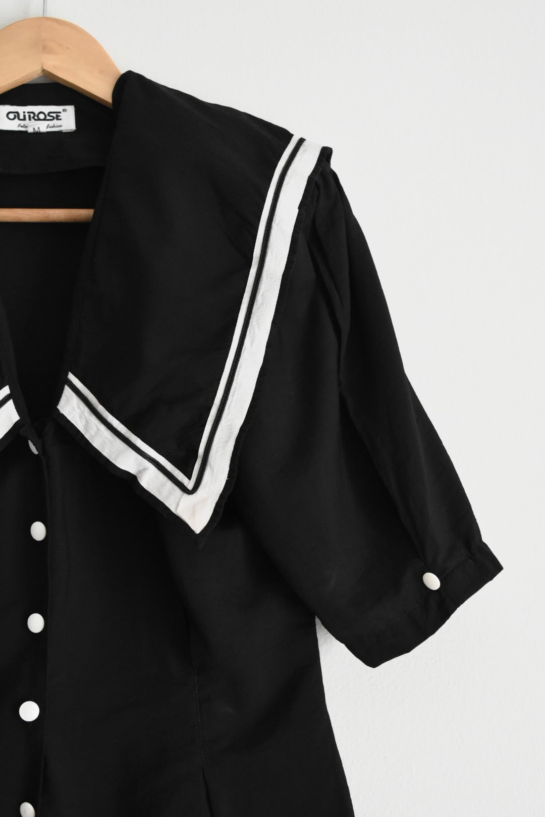 Vintage Black Women’s Blouse with Sailor Collar