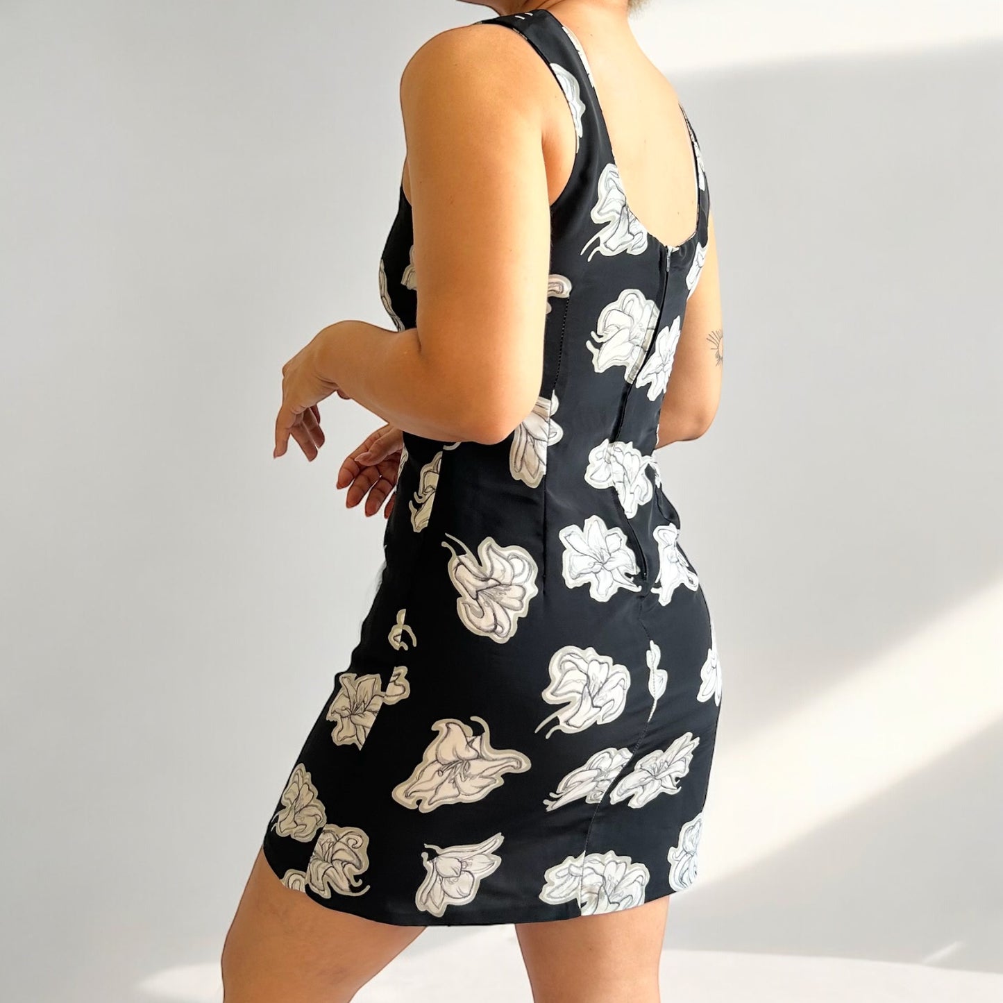 Vintage Handmade Black Floral Mini Dress