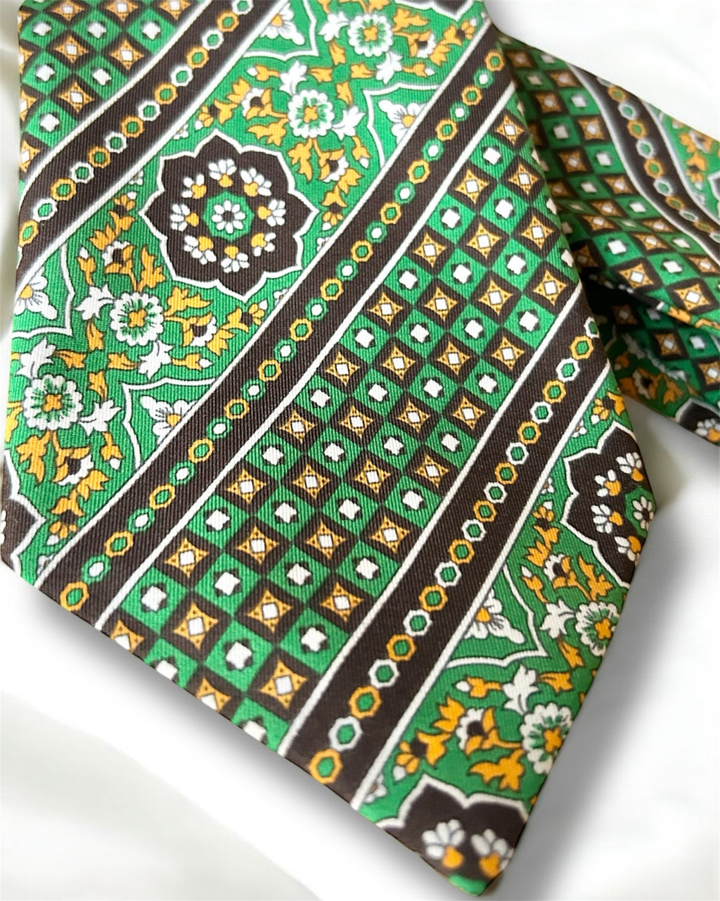 Vintage Tie – Green & Brown Geometric Pattern