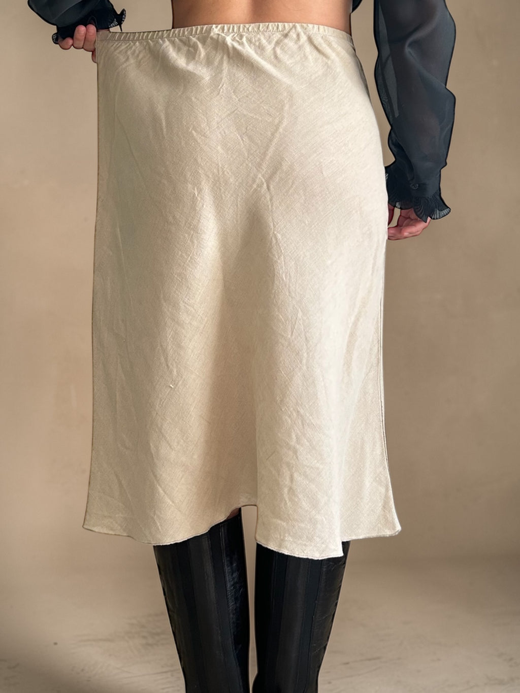 90s Minimalist 100% Natural Linen Midi Skirt