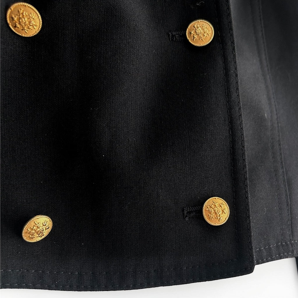 90s Cropped Black Blazer • Double-Breasted Gold Buttons