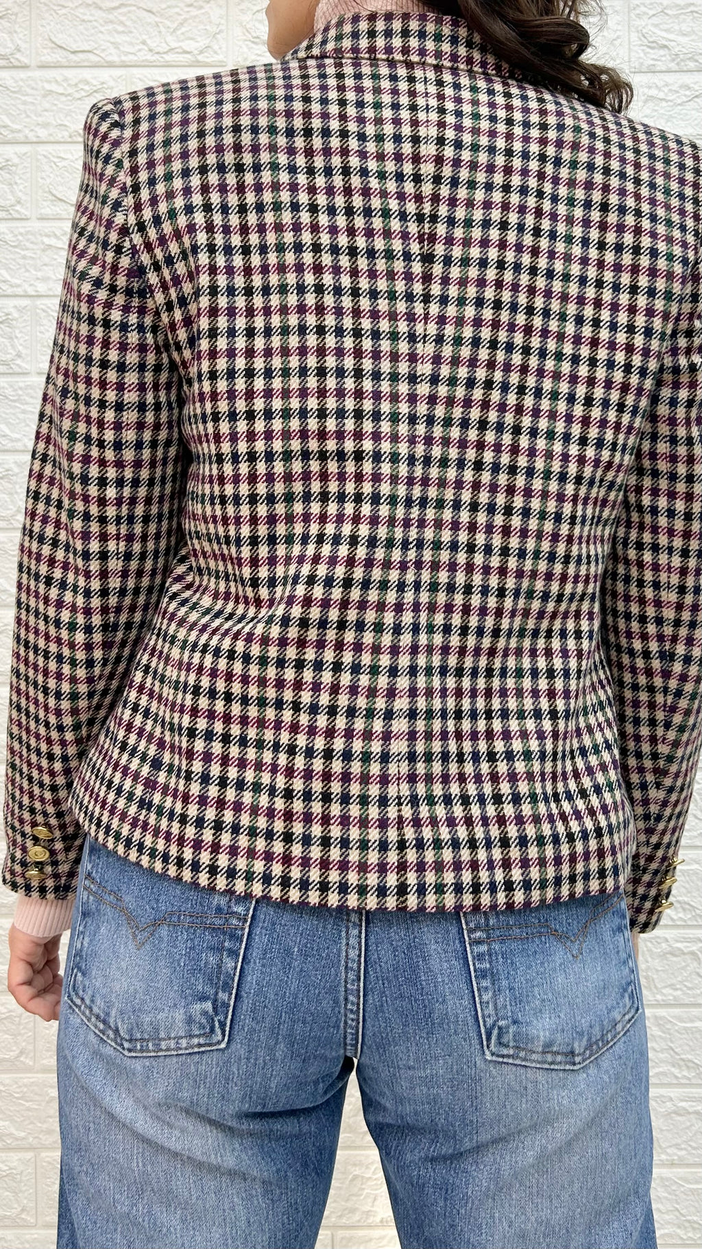 Vintage Wool Blend Blazer – Classic Check Pattern