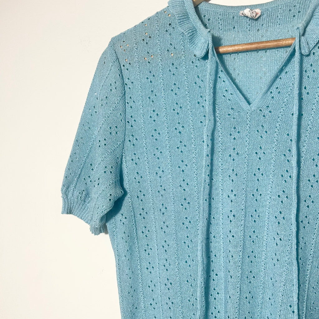 Vintage Blue Pointelle Knit Top