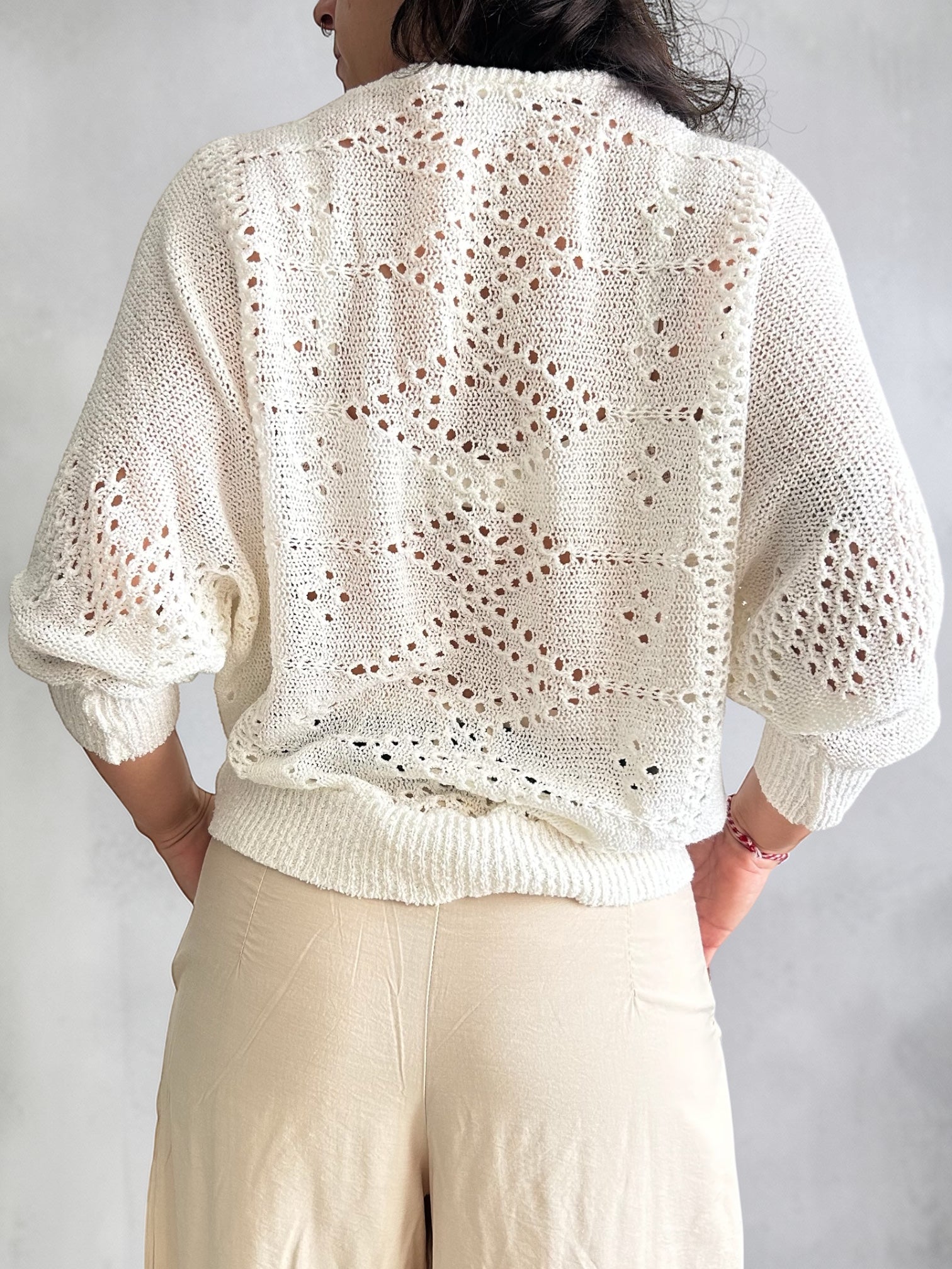 Vintage Batwing Pointelle Knit Sweater