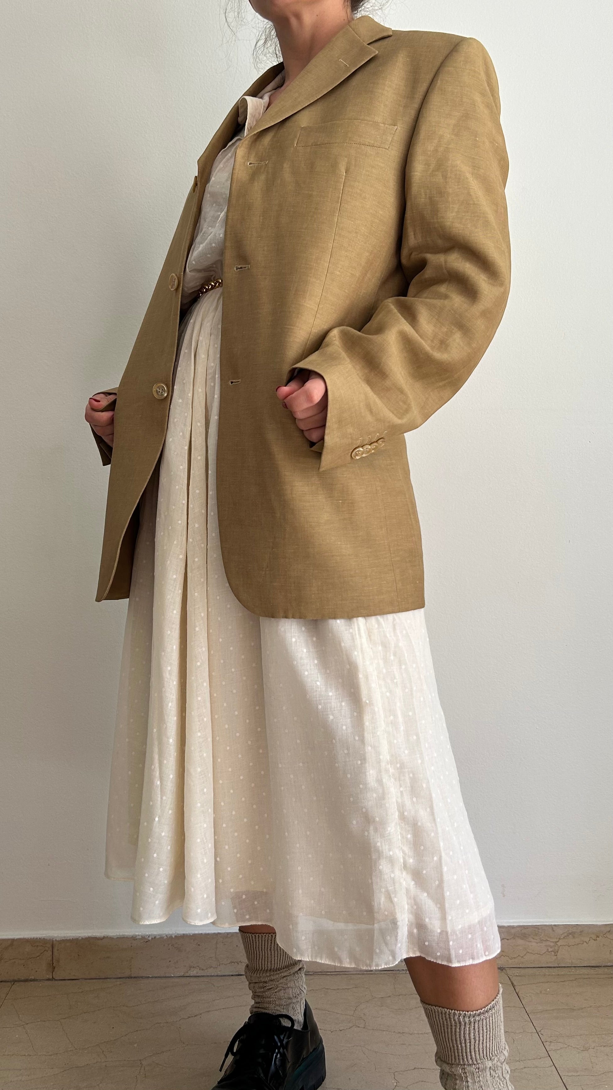 Vintage 1980s Maxi Blazer | Wool & Linen Blend | Italian Size 46