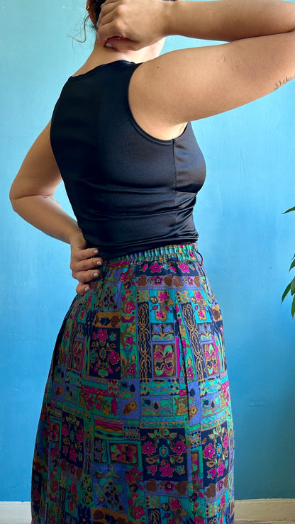 Vintage Patterned Midi Skirt