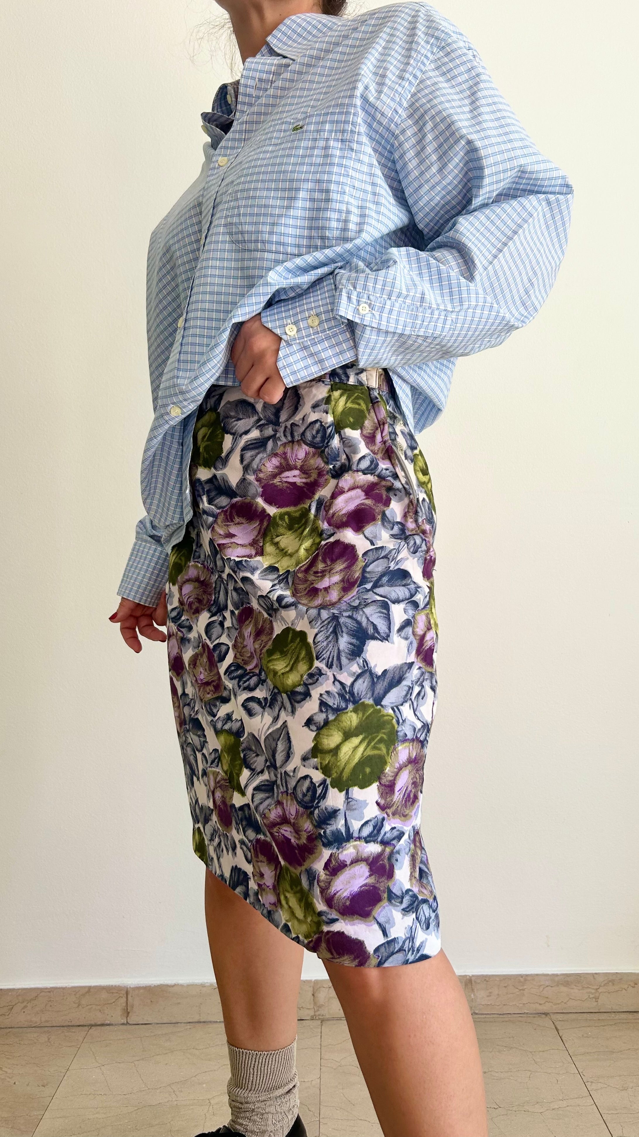 Vintage Floral Cotton Skirt (M–L)