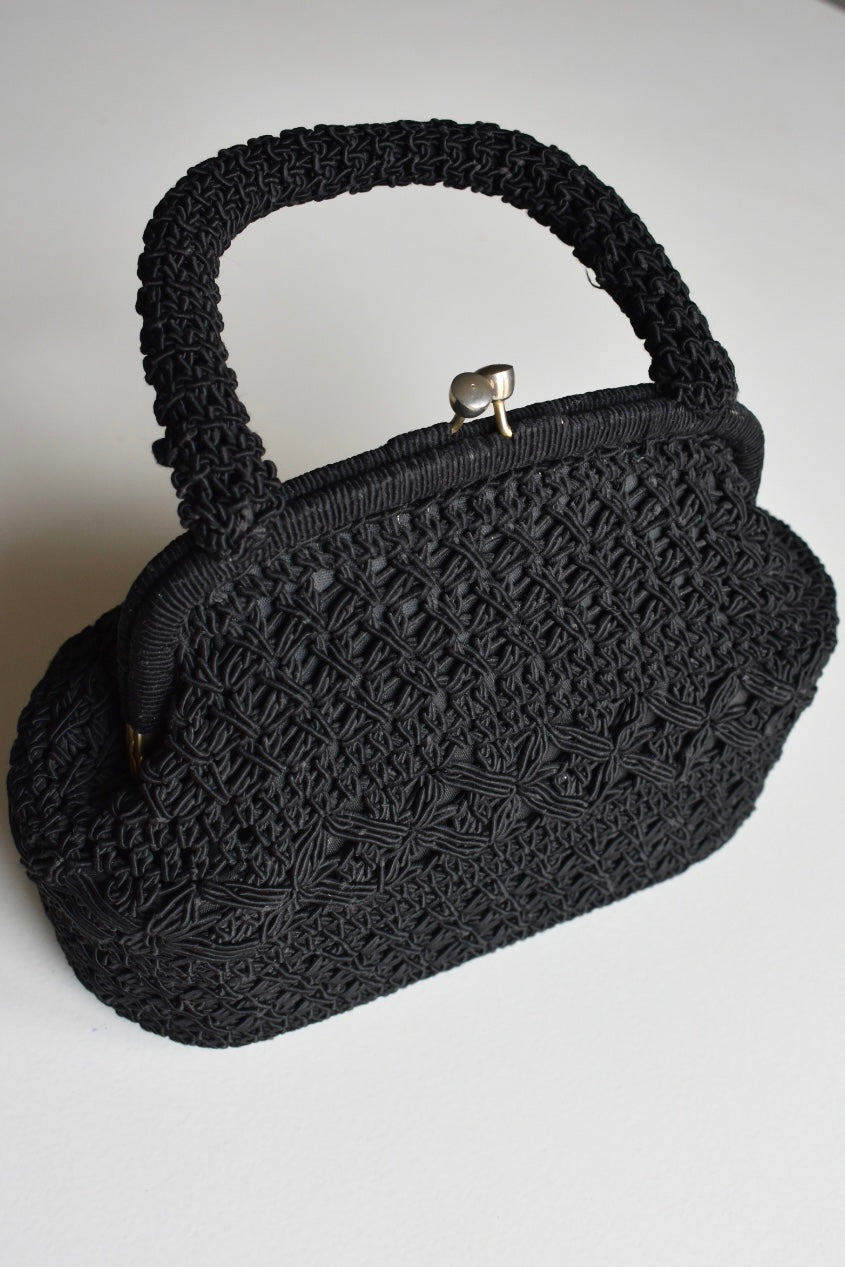 Vintage Black Macramé Handbag – 1950s/60s