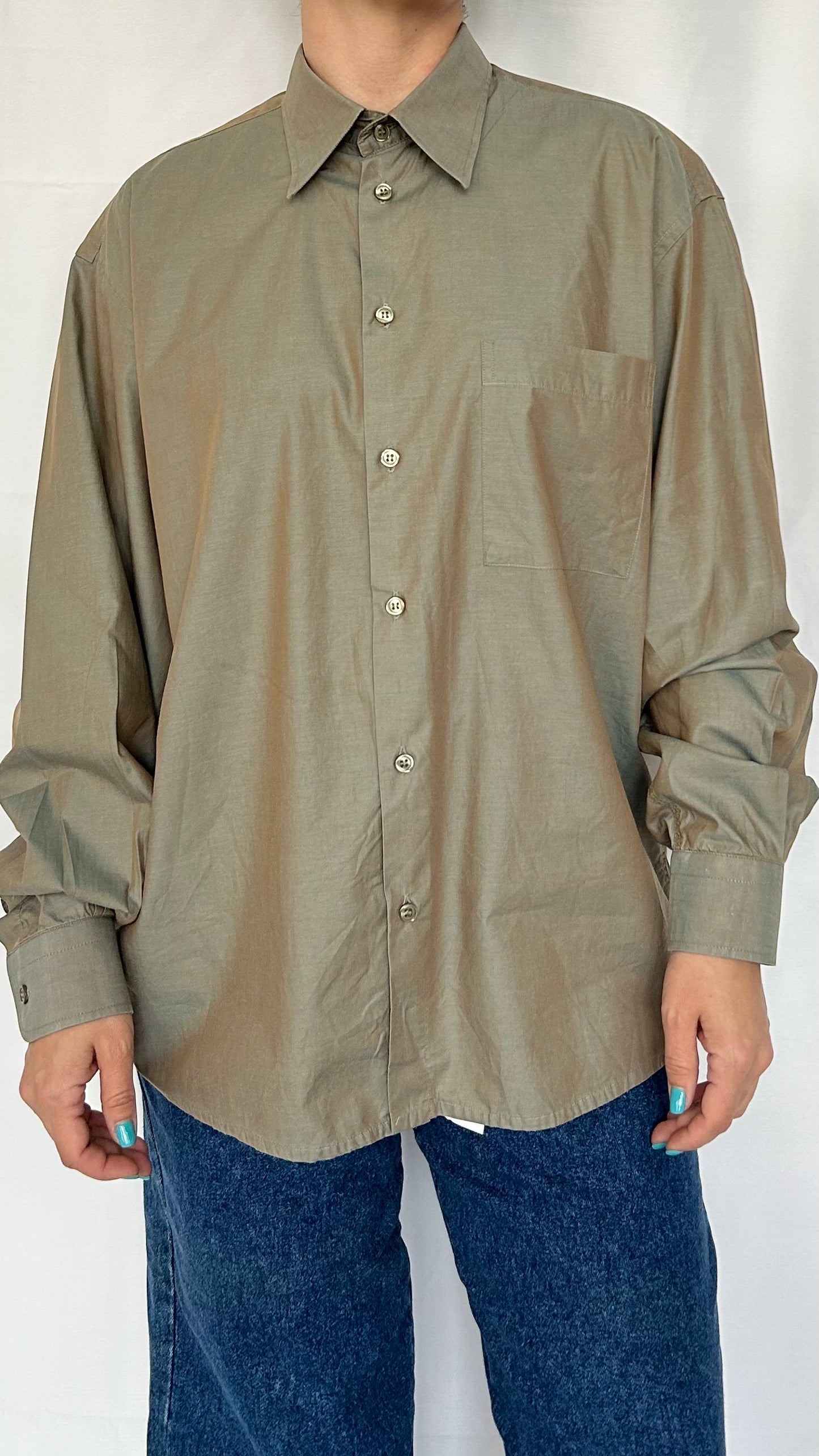 Metallic Olive Green Long Sleeve Shirt