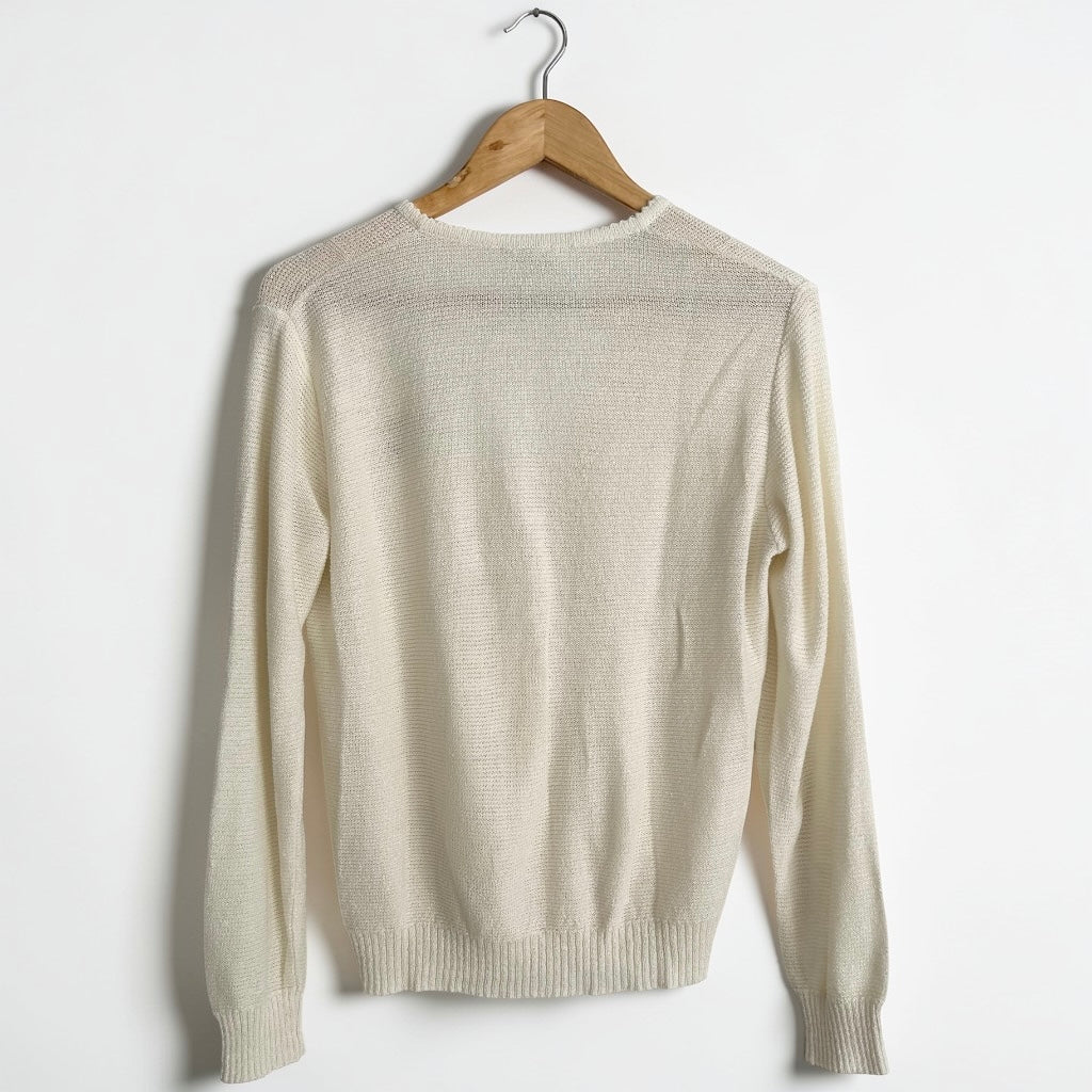 Vintage Italian Knit Cardigan • Delicate Floral Embroidery