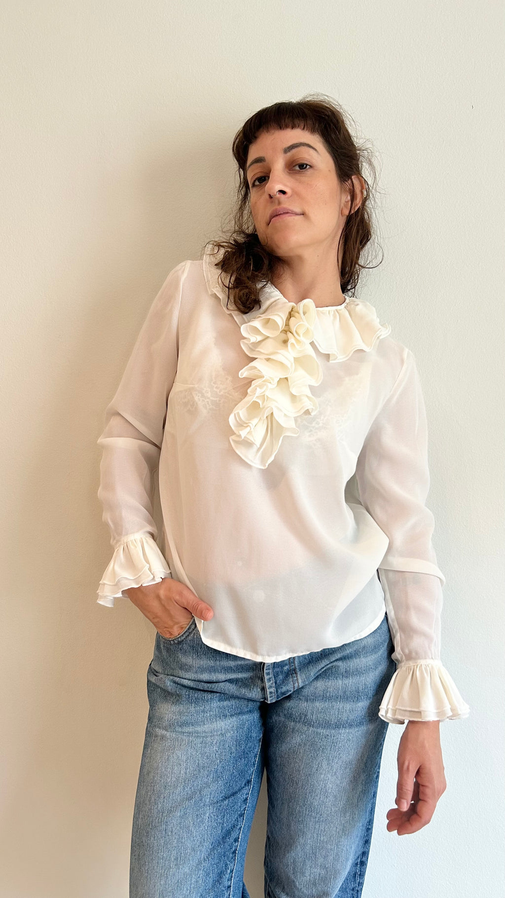 Vintage White Ruffled Blouse